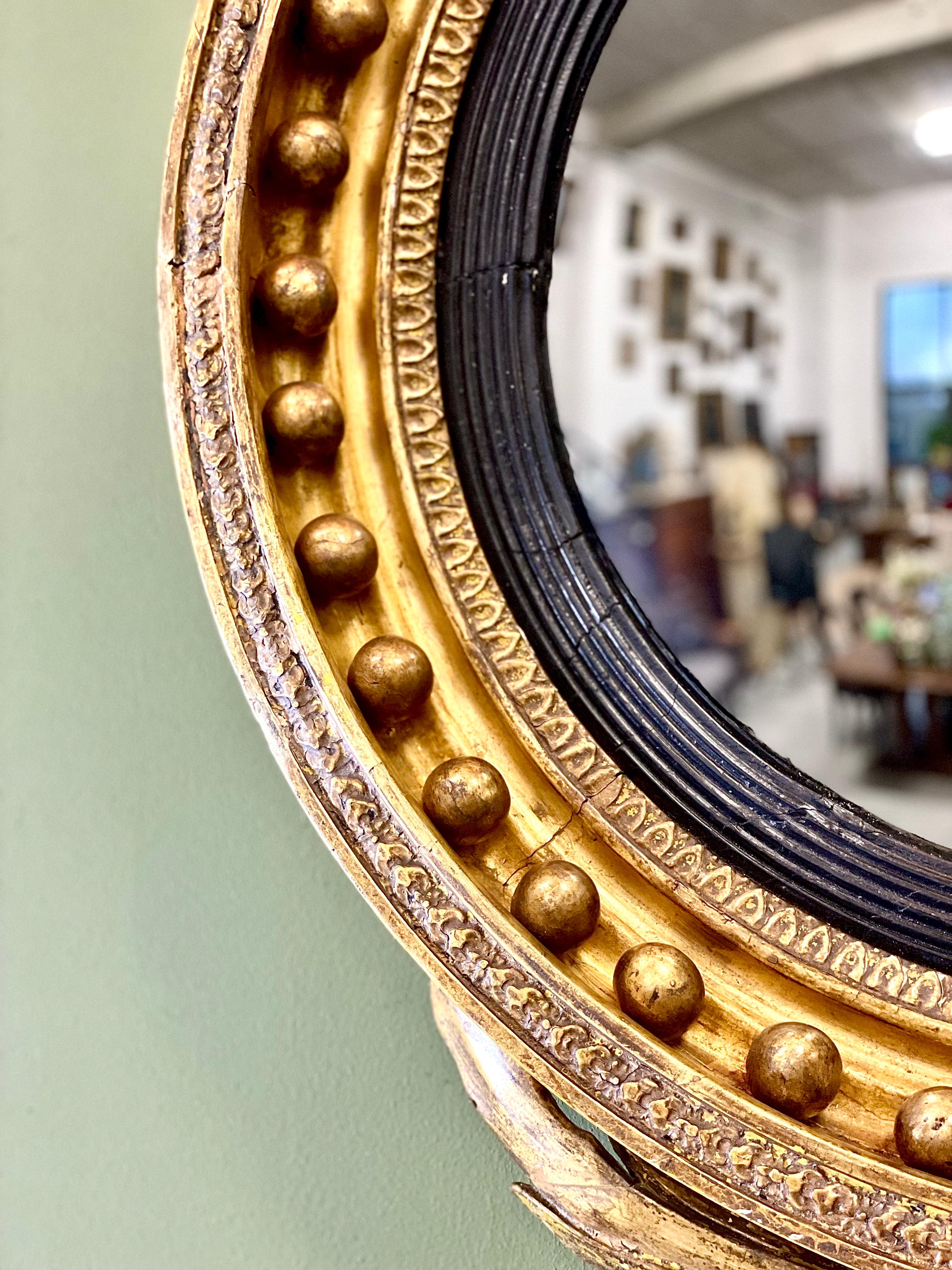 19th Century Regency period Giltwood Convex Mirror