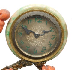 An Exceptional Edward I. Farmer Jade and Coral Clock Garniture with Lamps