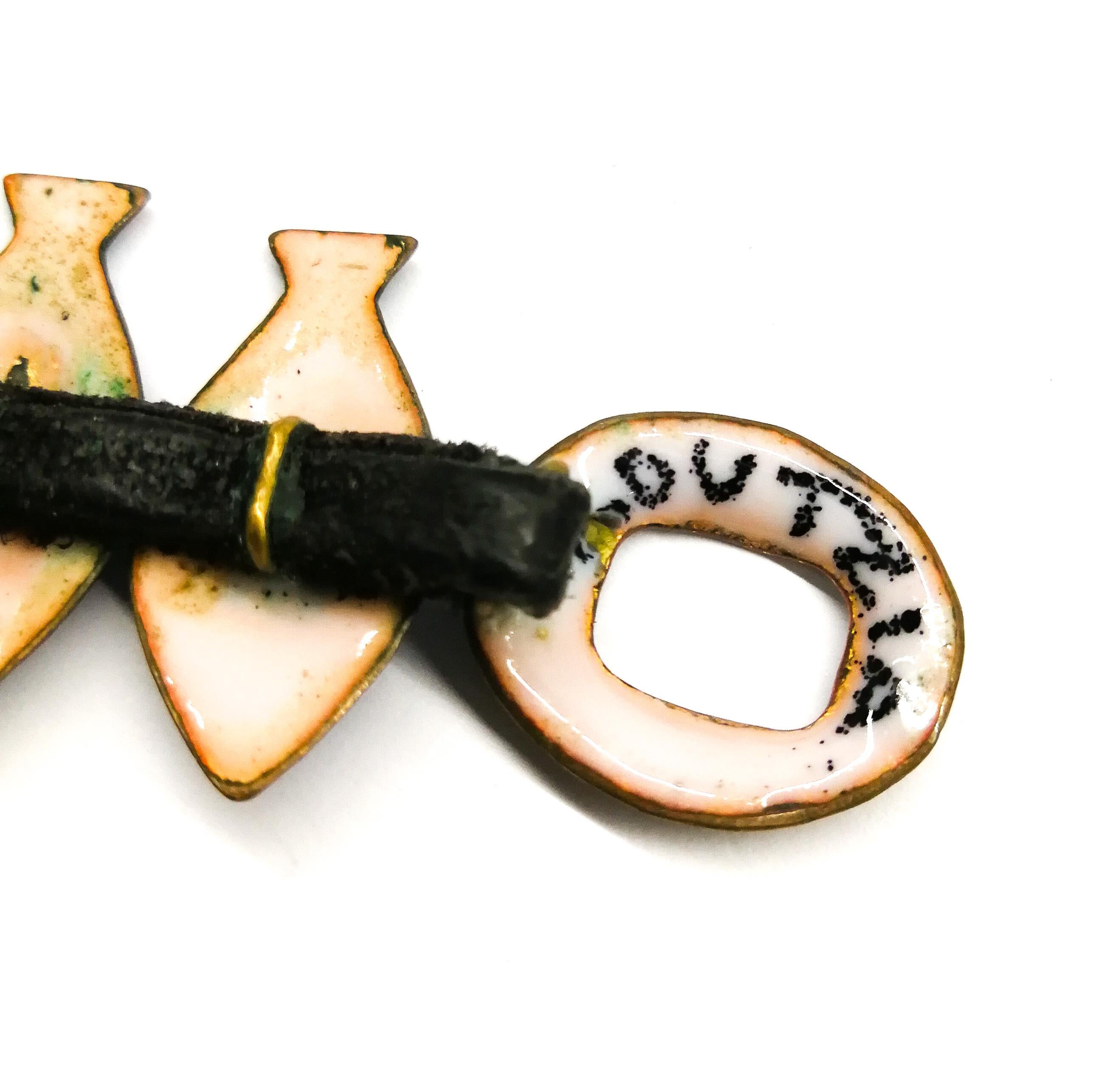 An exceptional enamel and leather 'fish' necklace, Loutzia, France, 1950s For Sale 6