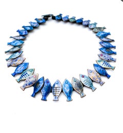 An exceptional enamel and leather 'fish' necklace, Loutzia, France, 1950s