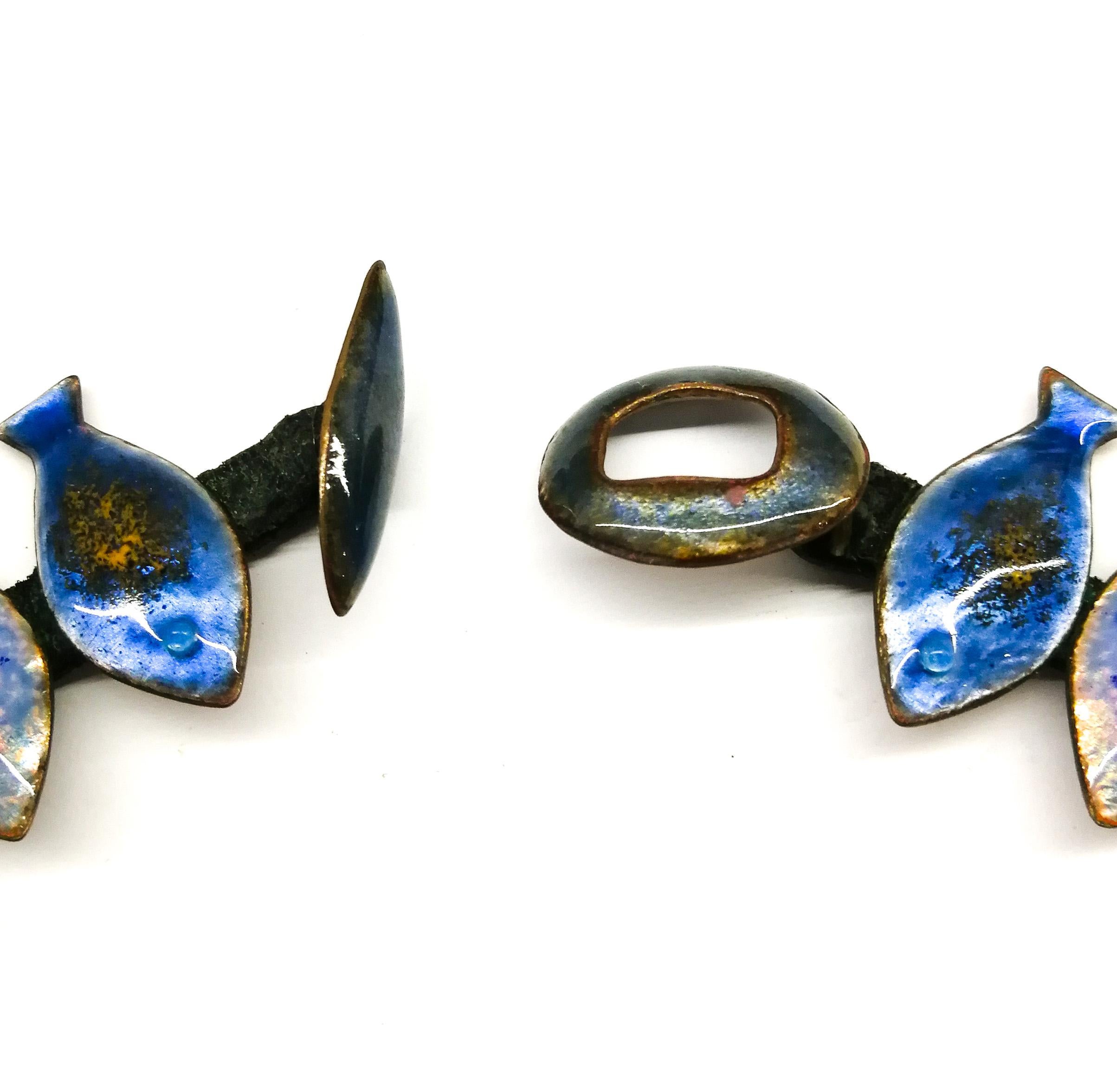 An exceptional enamel and leather 'fish' necklace, Loutzia, France, 1950s For Sale 2