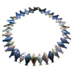 Antique An exceptional enamel and leather 'fish' necklace, Loutzia, France, 1950s