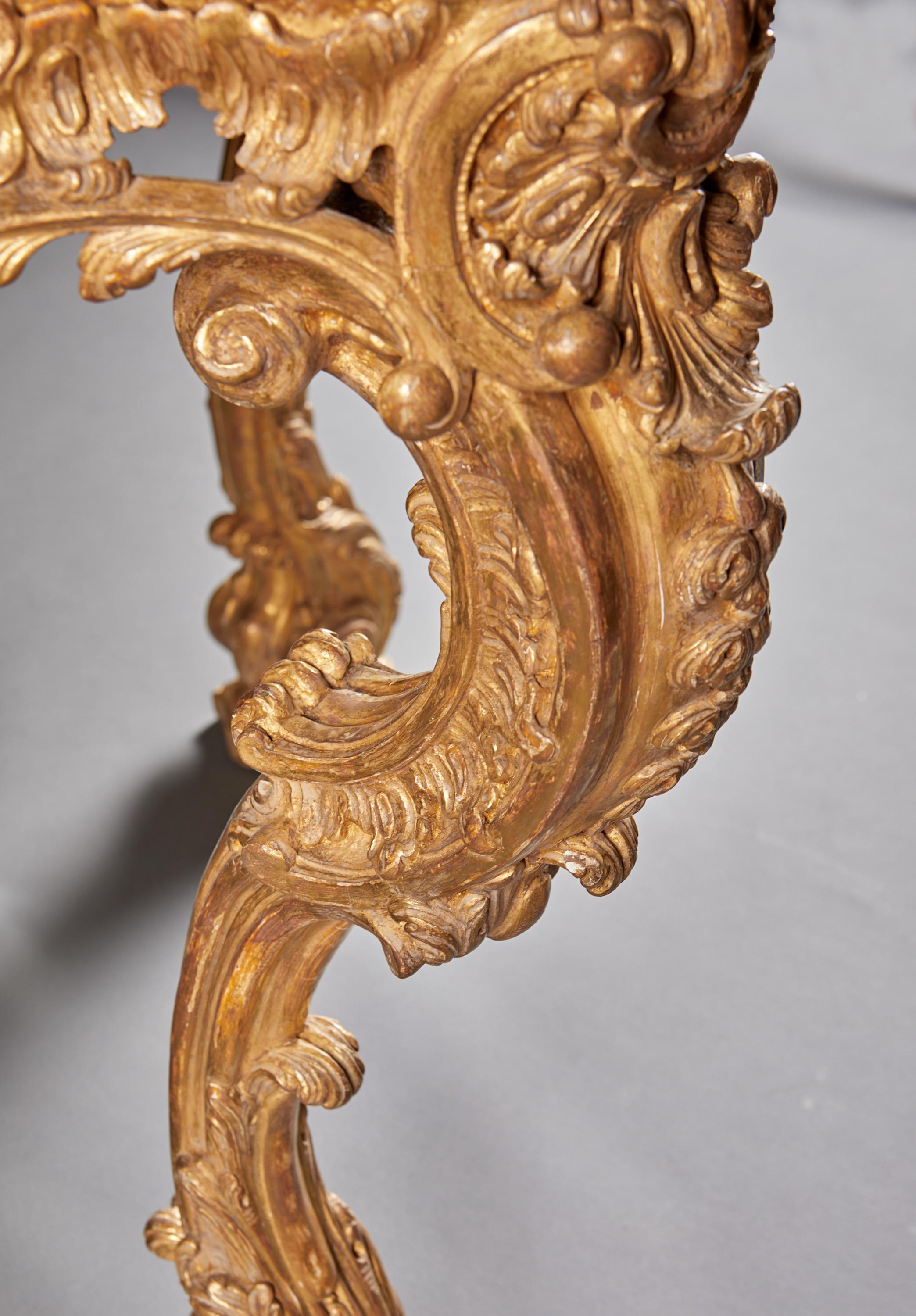 Exceptional English George III Period Carved and Gilded Rococo Console Table For Sale 1