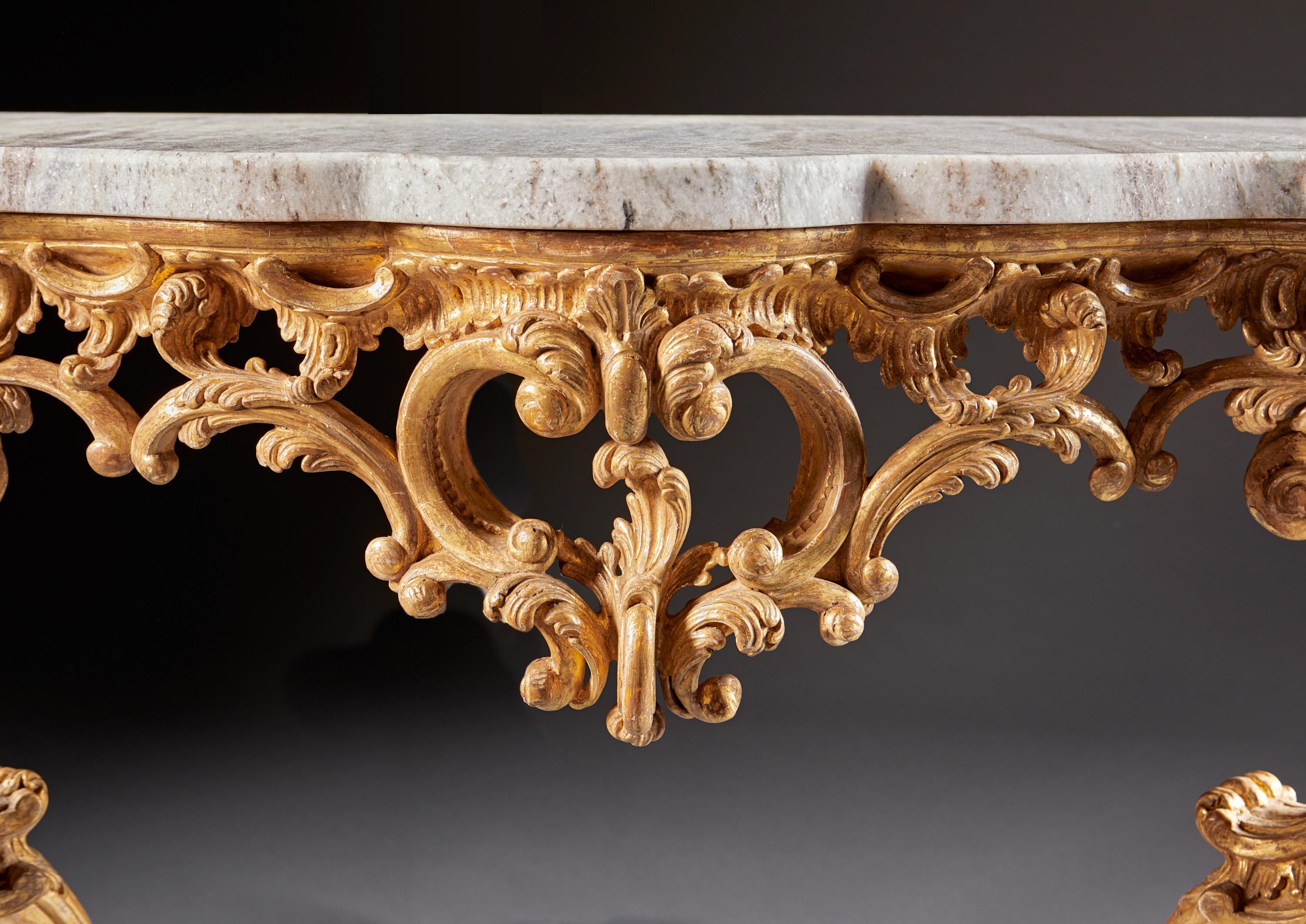 Exceptional English George III Period Carved and Gilded Rococo Console Table For Sale 3