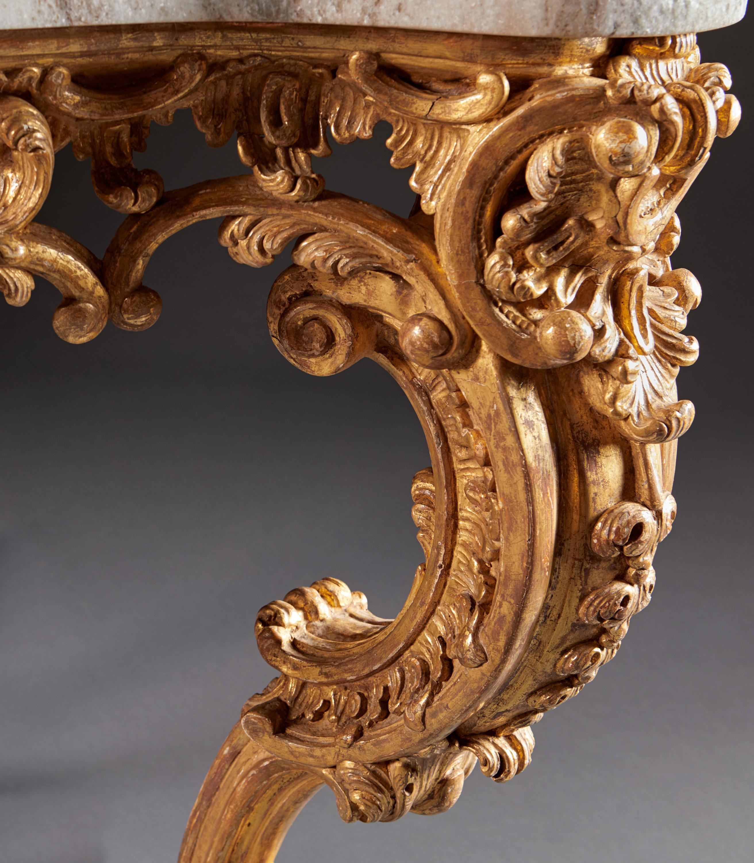 Exceptional English George III Period Carved and Gilded Rococo Console Table For Sale 4