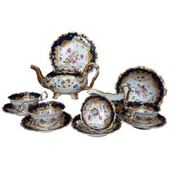 Used English H & R Daniel Tea Set for 4 Shrewsbury pattern Cobalt Blue 19th Century