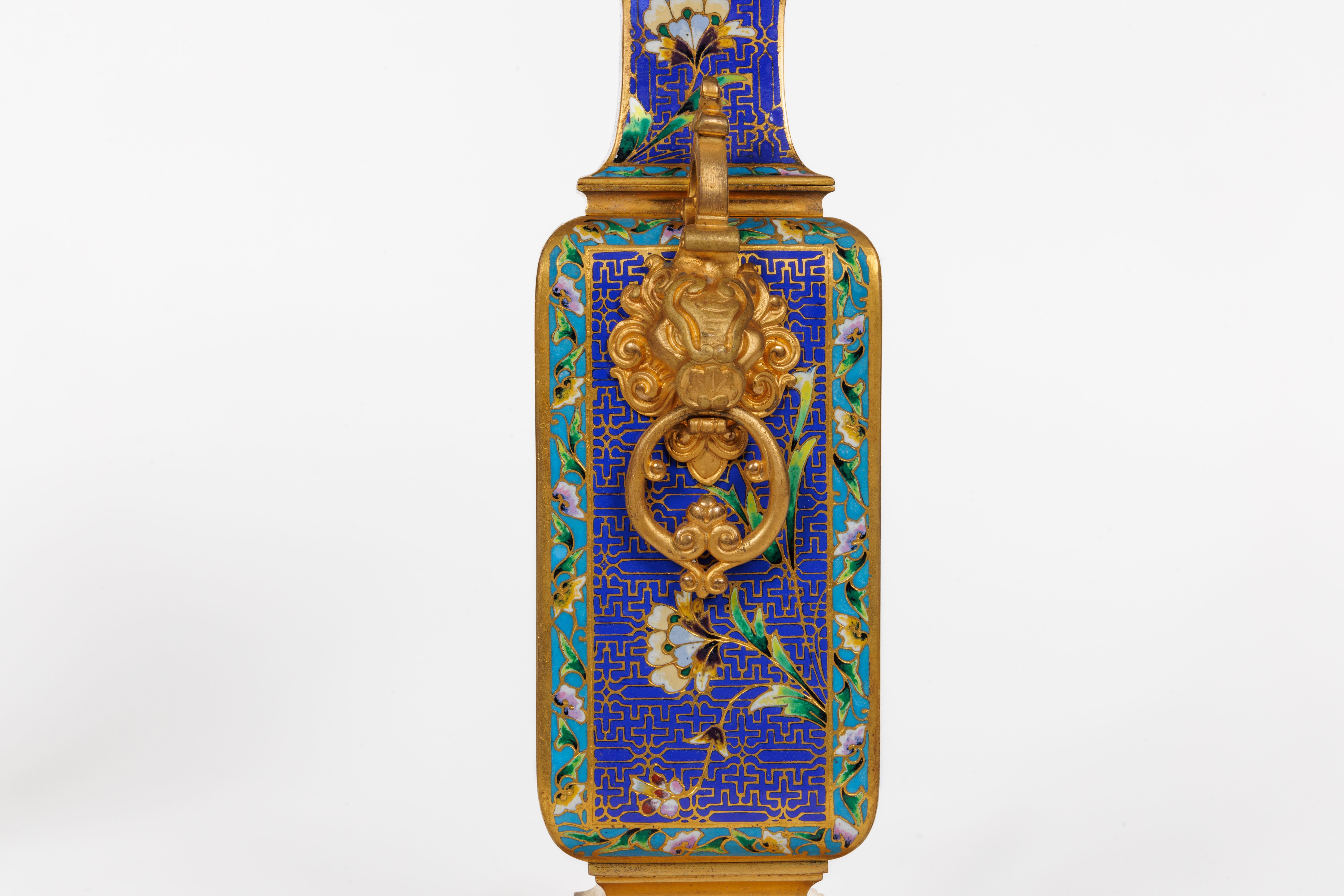 An Exceptional French Japonisme Ormolu and Champleve Enamel Five Piece Clock Set For Sale 7