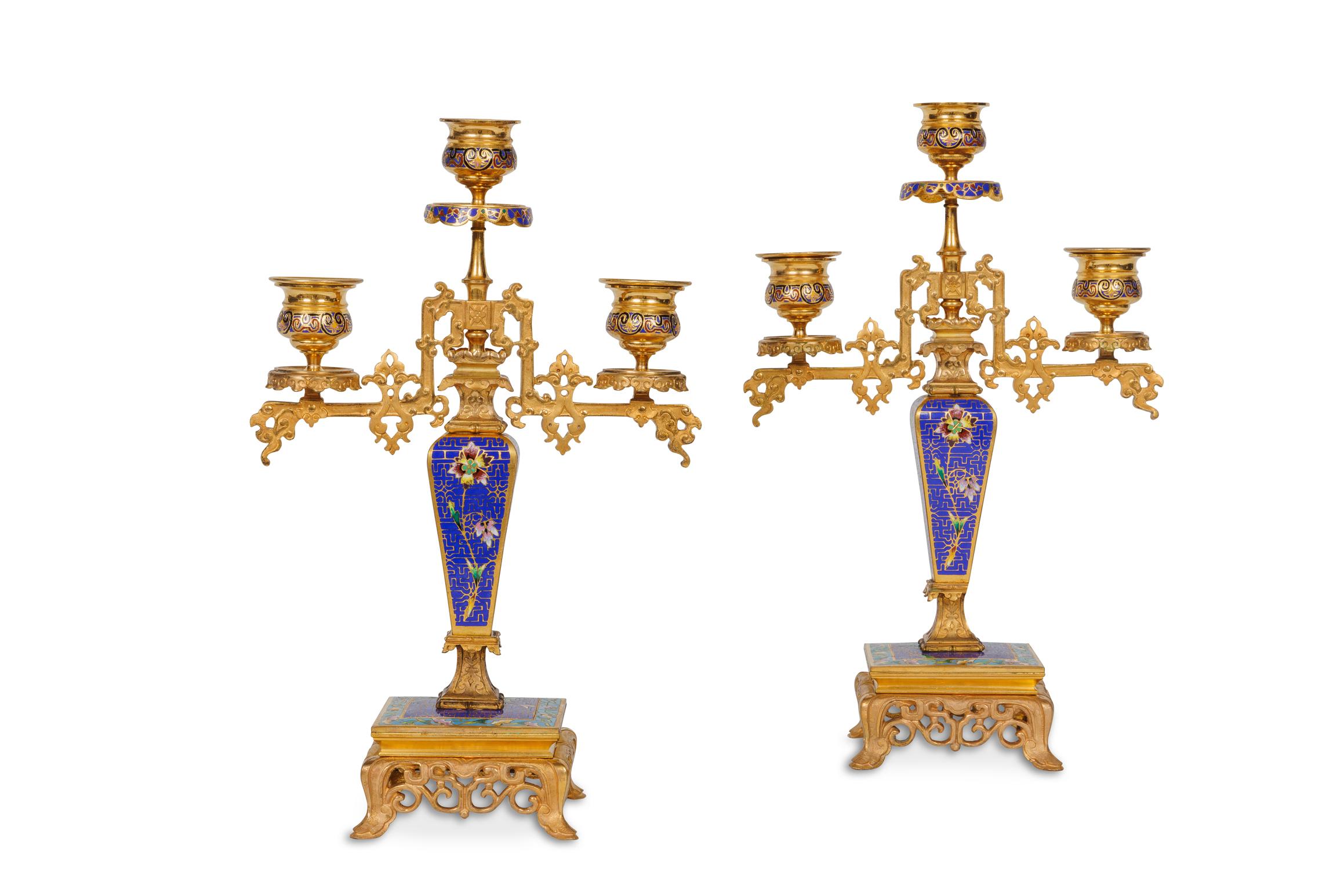 An Exceptional French Japonisme Ormolu and Champleve Enamel Five Piece Clock Set For Sale 11