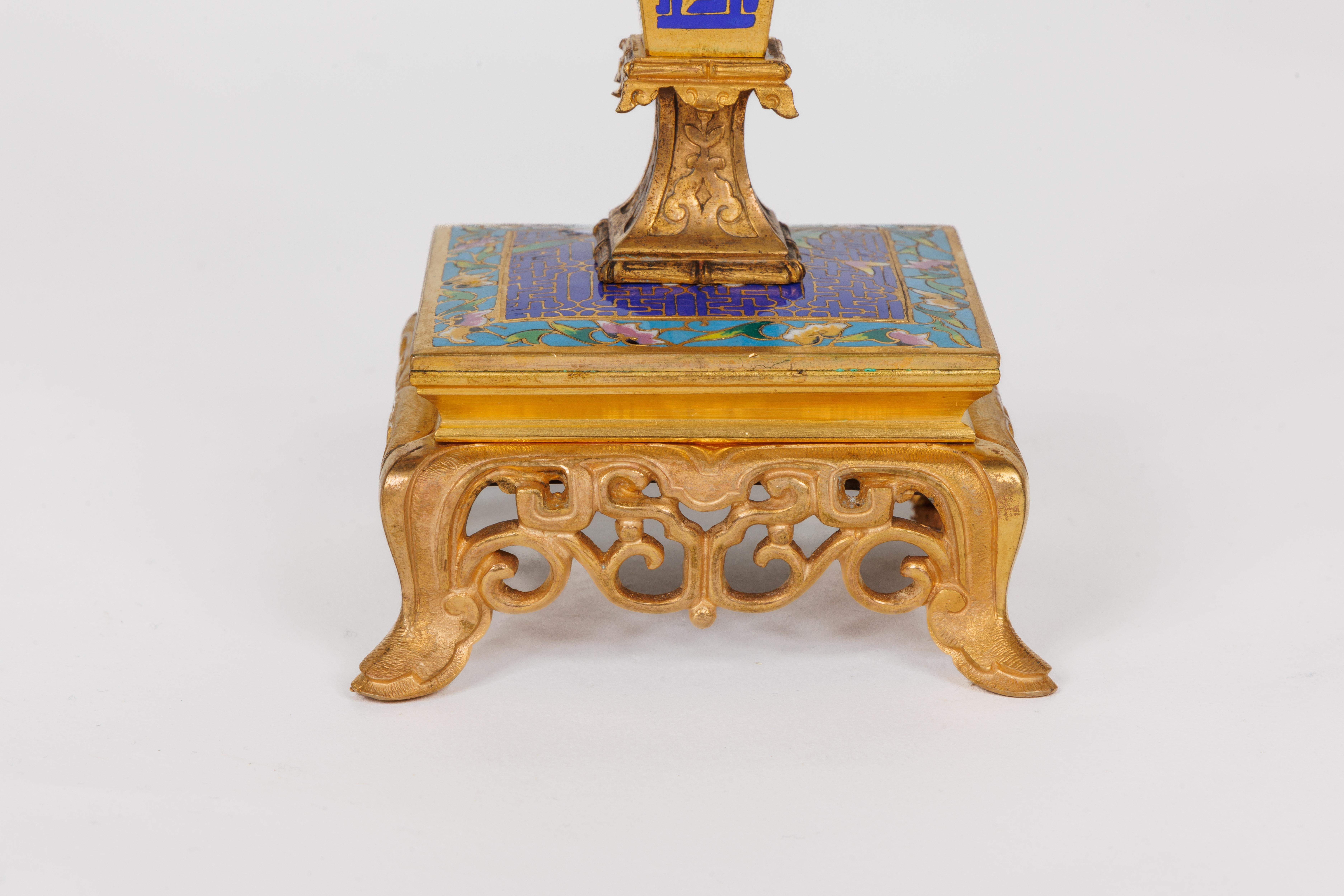 An Exceptional French Japonisme Ormolu and Champleve Enamel Five Piece Clock Set For Sale 15
