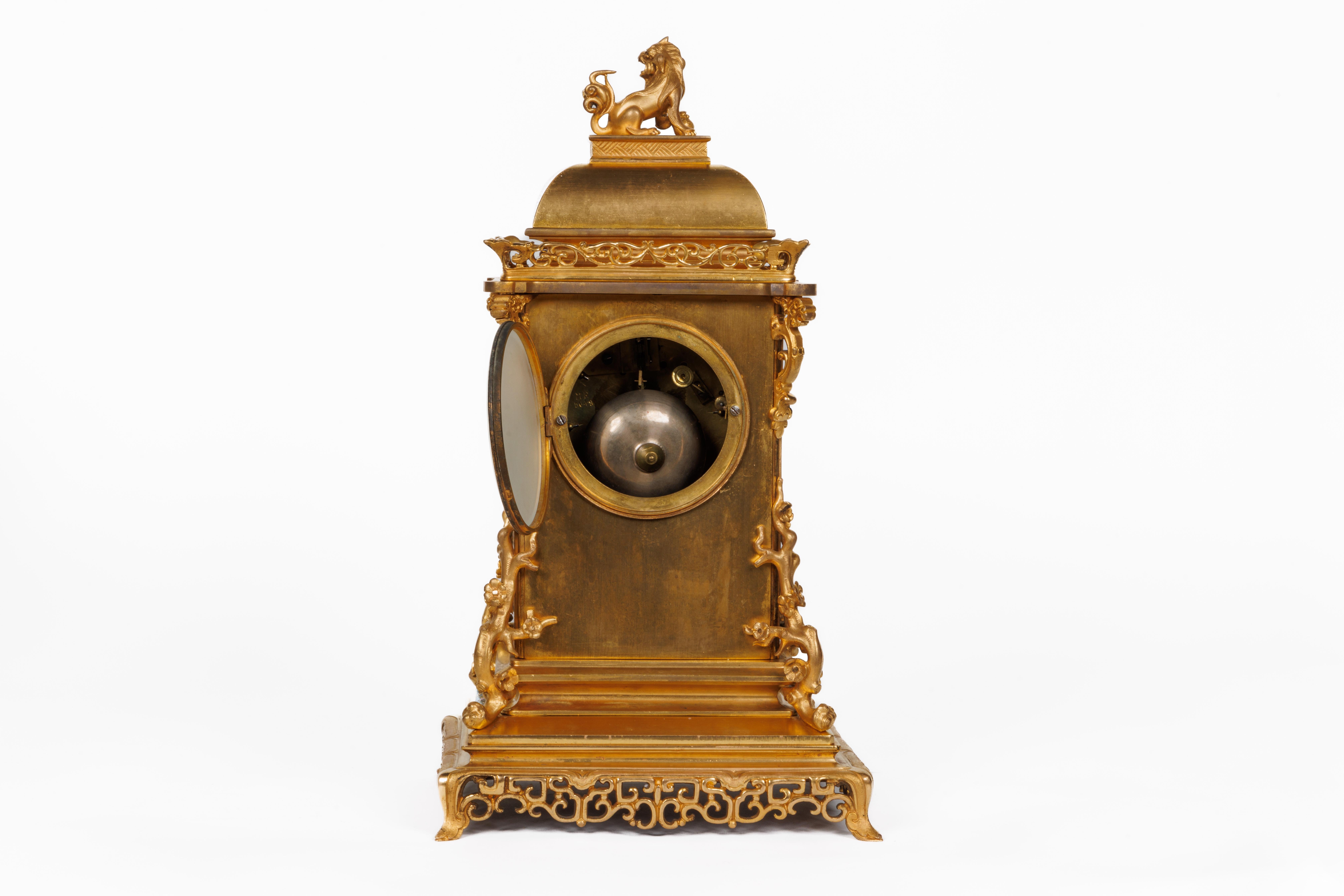 19th Century An Exceptional French Japonisme Ormolu and Champleve Enamel Five Piece Clock Set For Sale