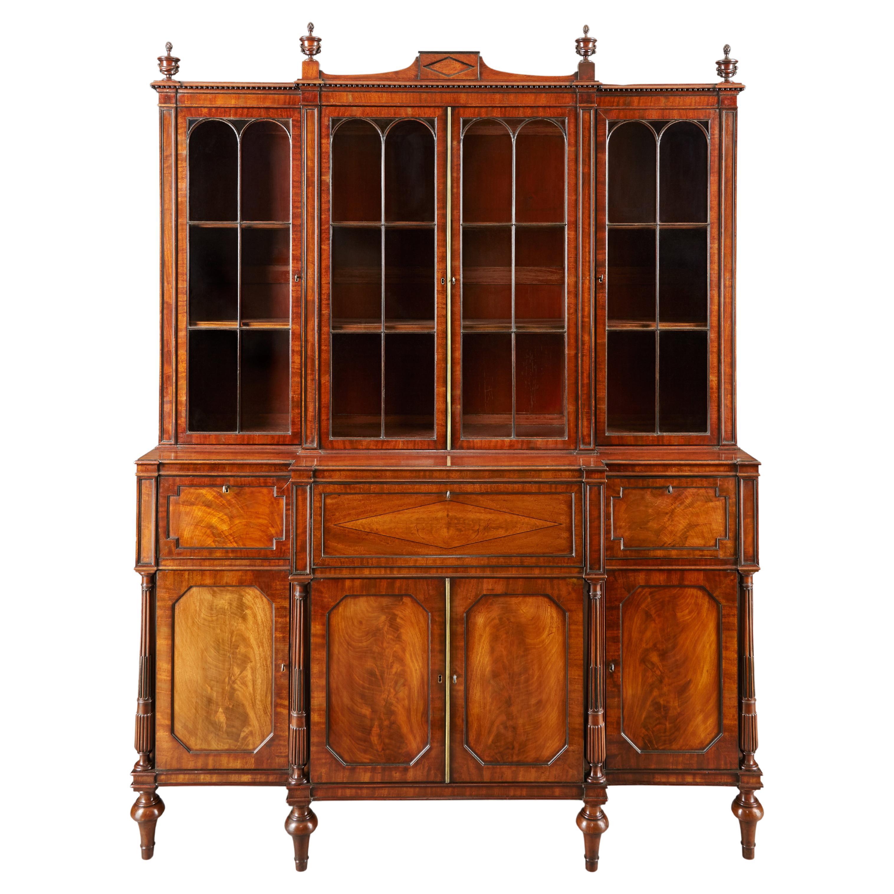 Exceptional George III Period Mahogany Breakfront Bookcase or Display Cabinet For Sale