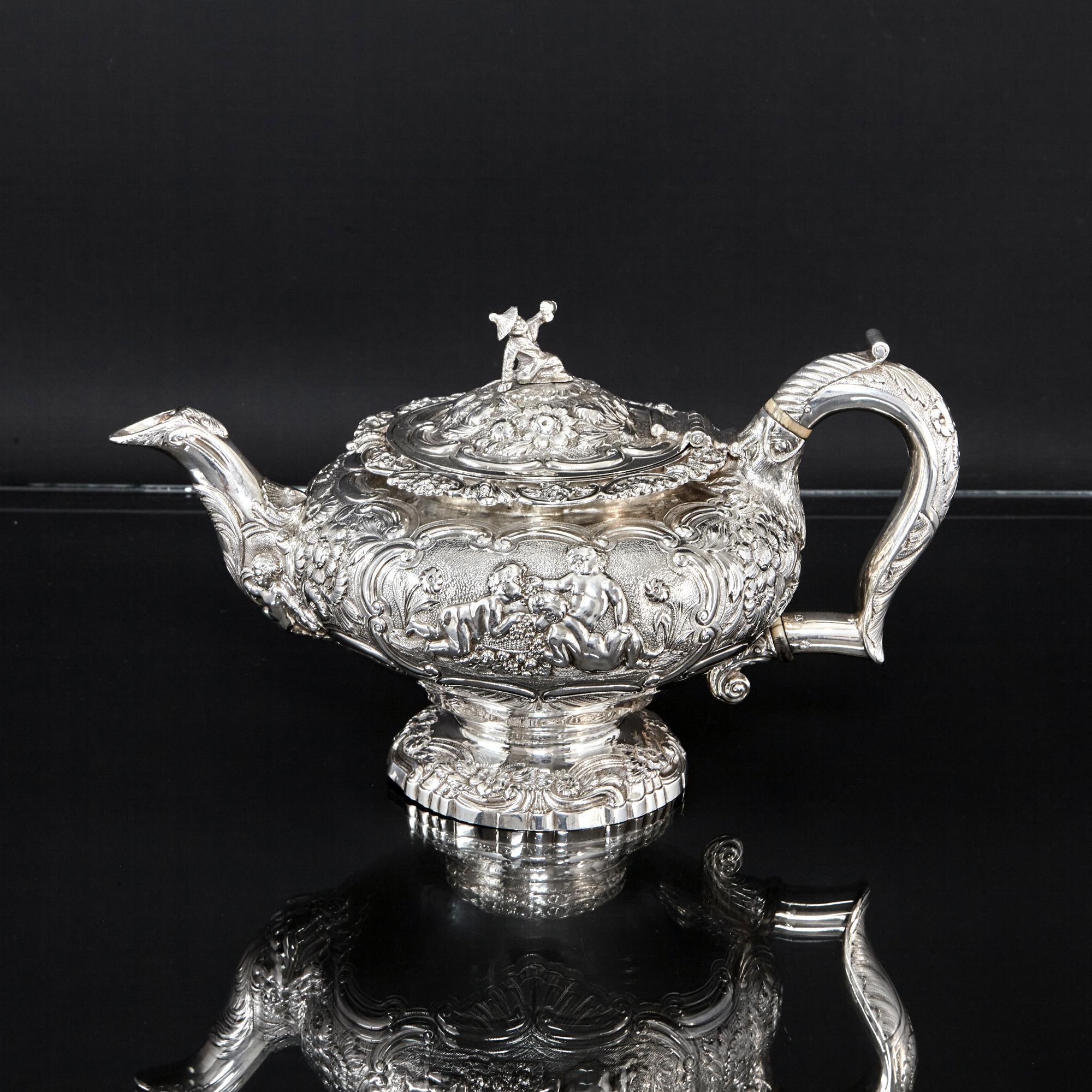 Rococo Exceptional Georgian Silver Five Piece Tea and Coffee Set