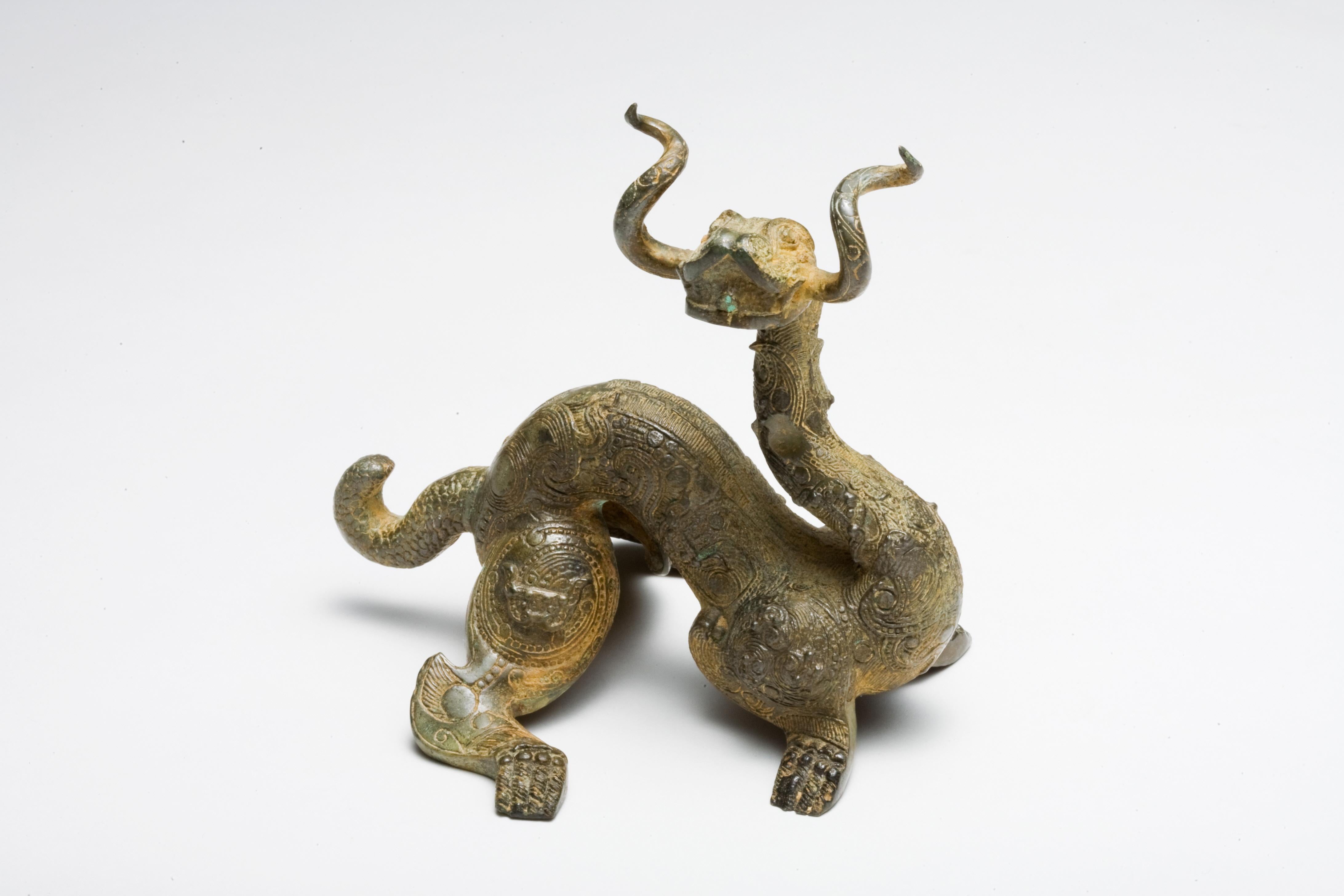 Carved An Exceptional Gilt-Bronze Dragon, Presumably Six Dynasties For Sale
