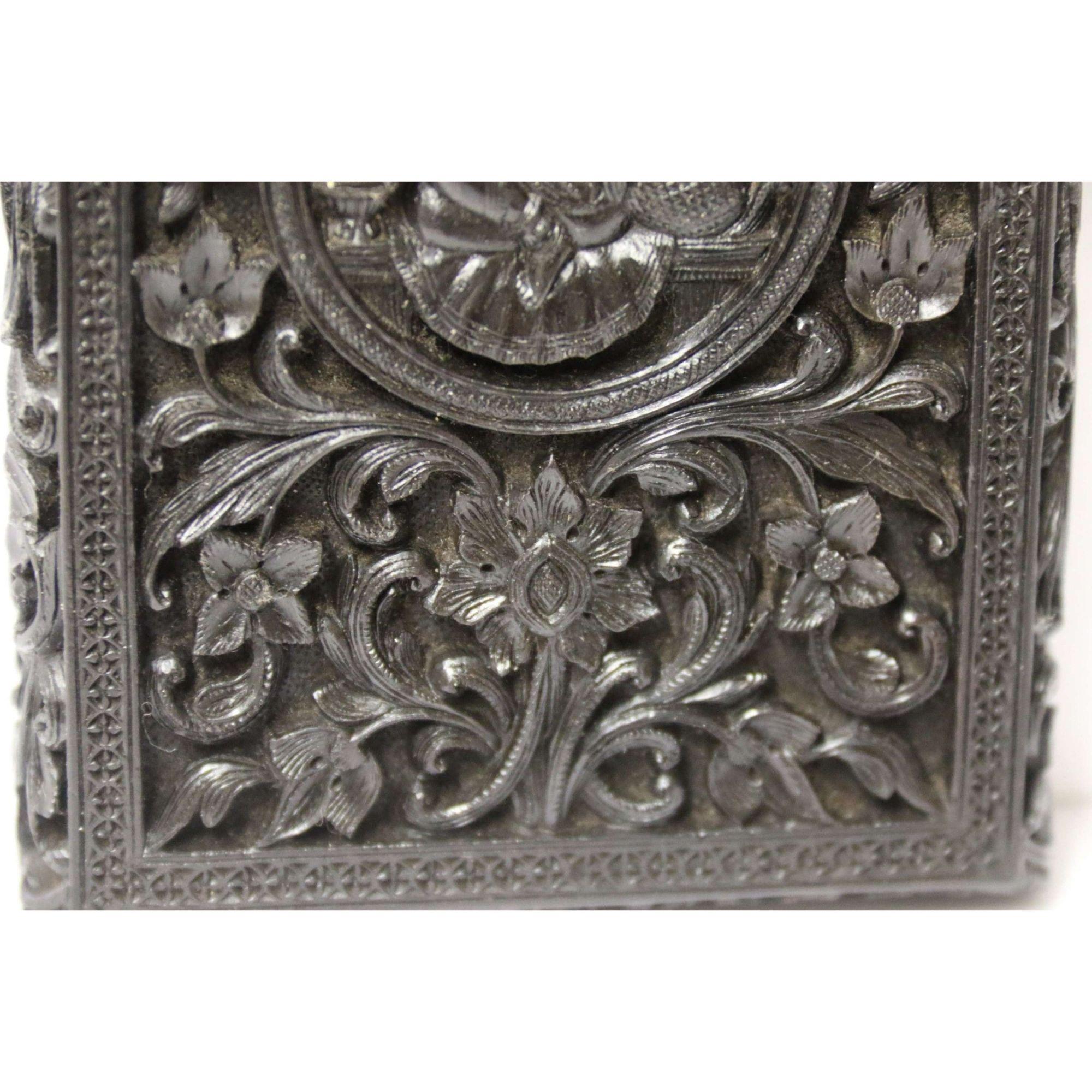 Exceptional Indian Raj Period Carved Ebony Calling Card Case 4