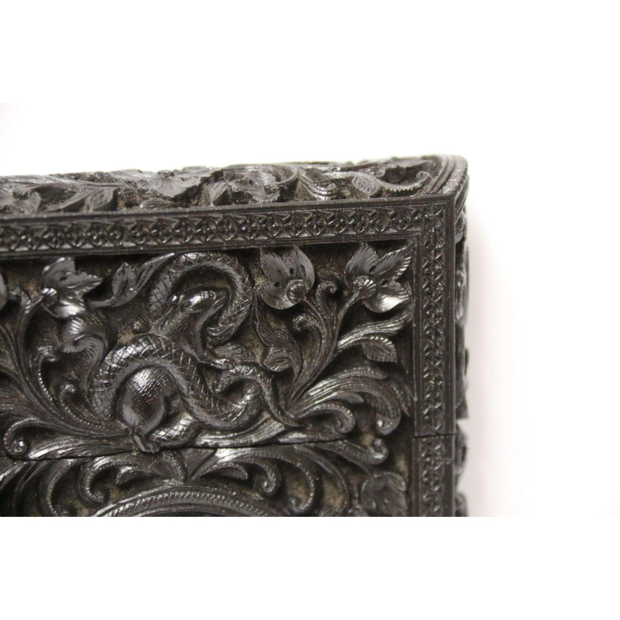 Exceptional Indian Raj Period Carved Ebony Calling Card Case 5