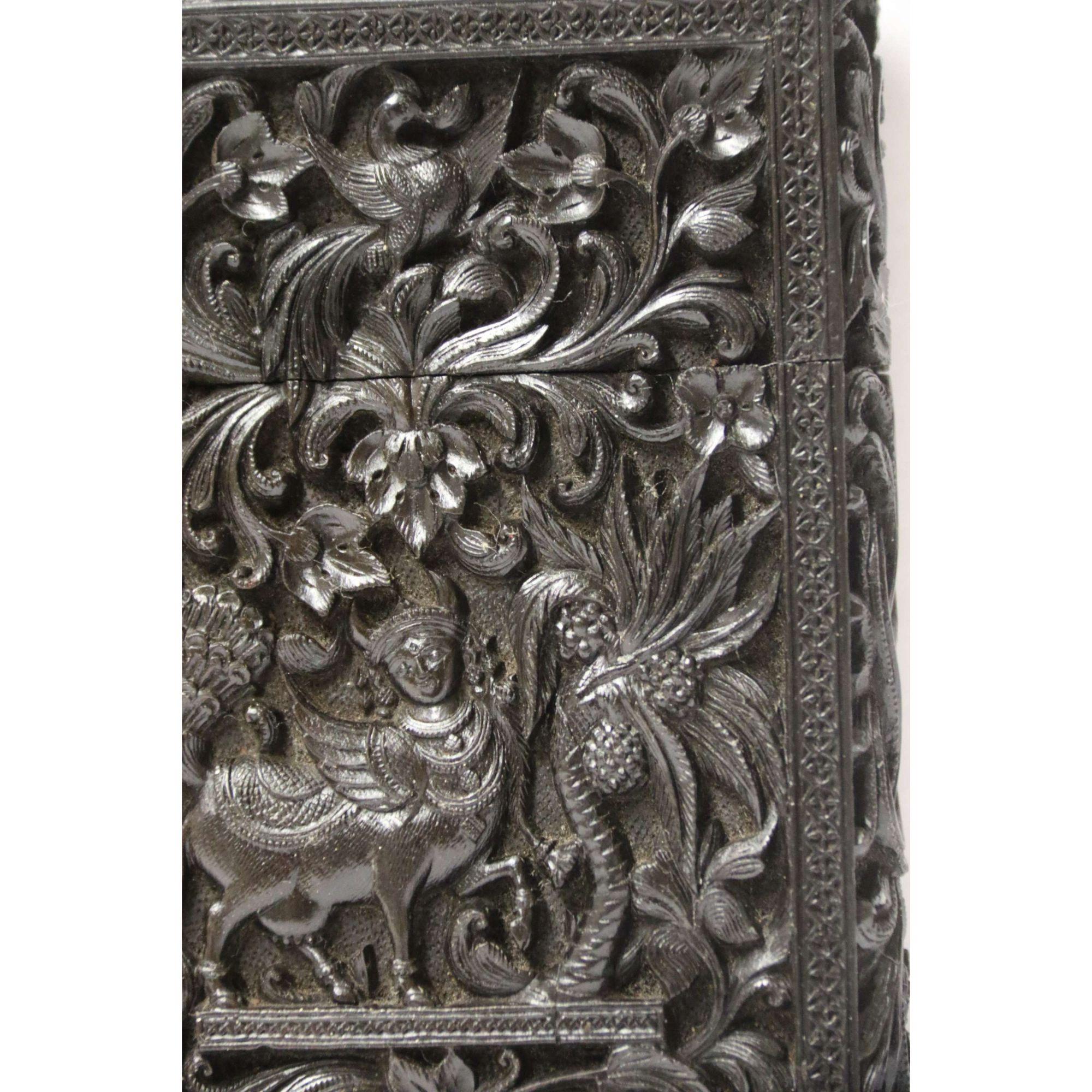 Exceptional Indian Raj Period Carved Ebony Calling Card Case 6