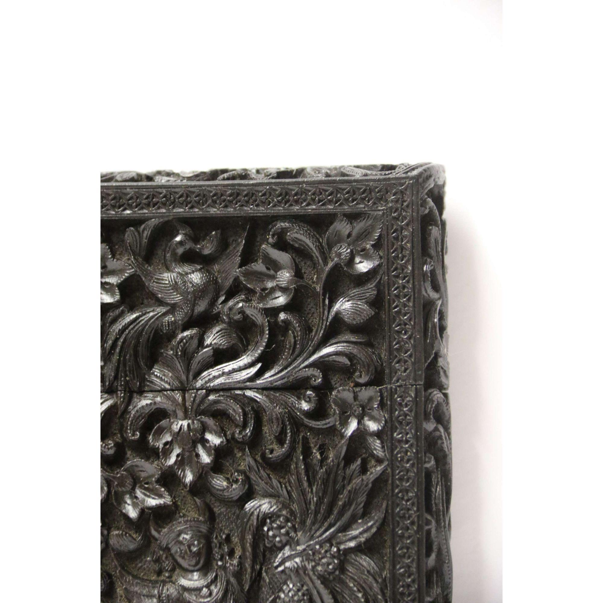 Exceptional Indian Raj Period Carved Ebony Calling Card Case 7