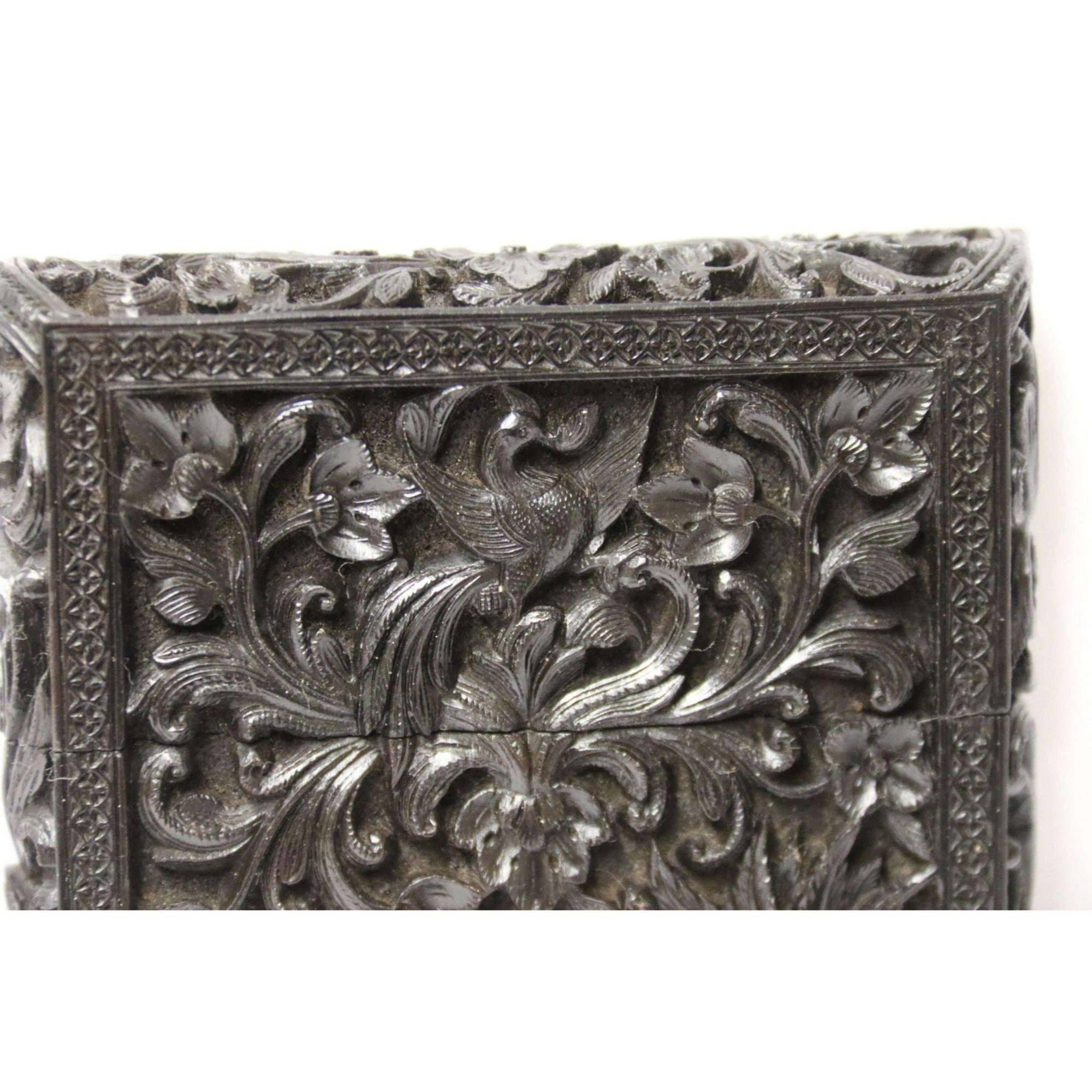 Exceptional Indian Raj Period Carved Ebony Calling Card Case 8