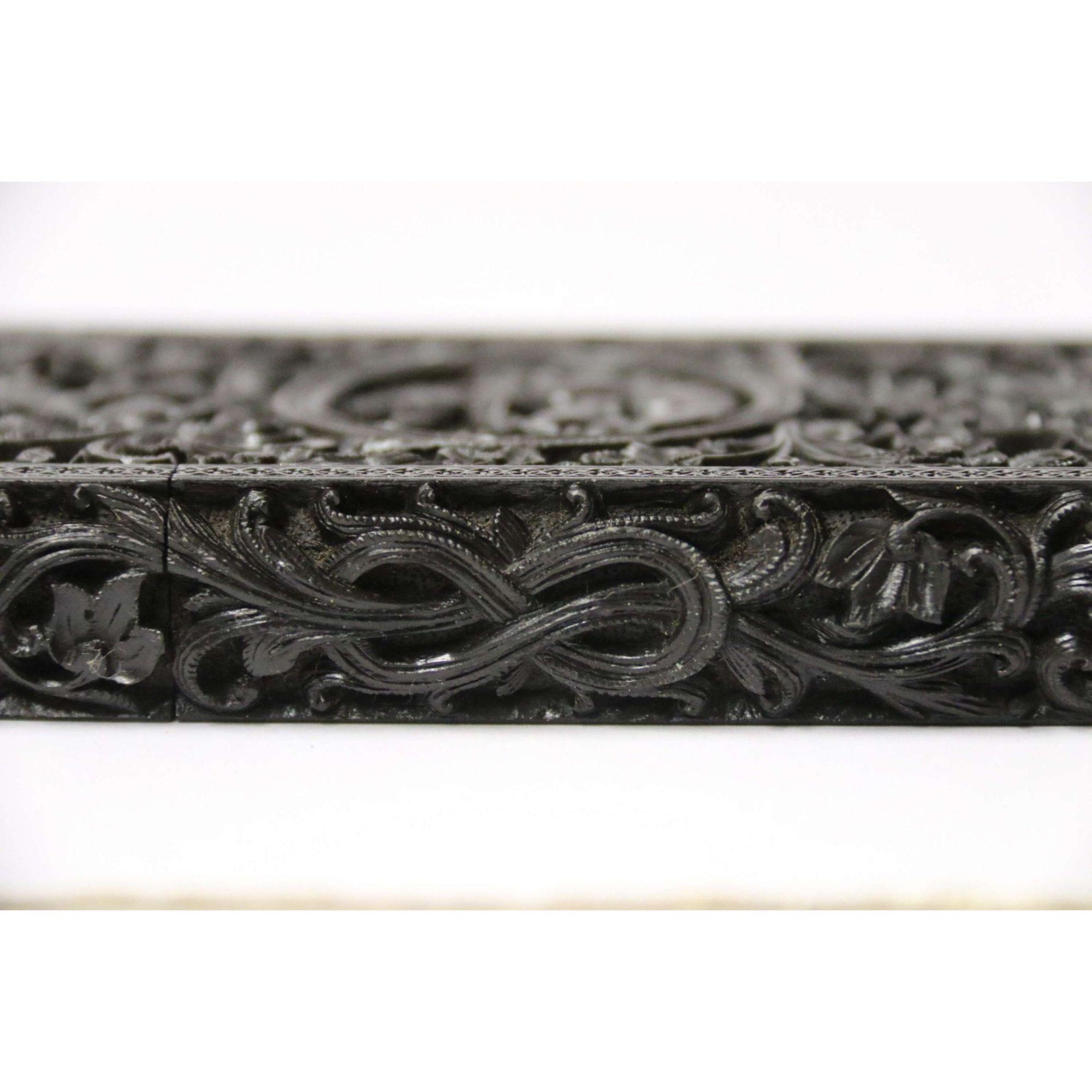 Exceptional Indian Raj Period Carved Ebony Calling Card Case 10
