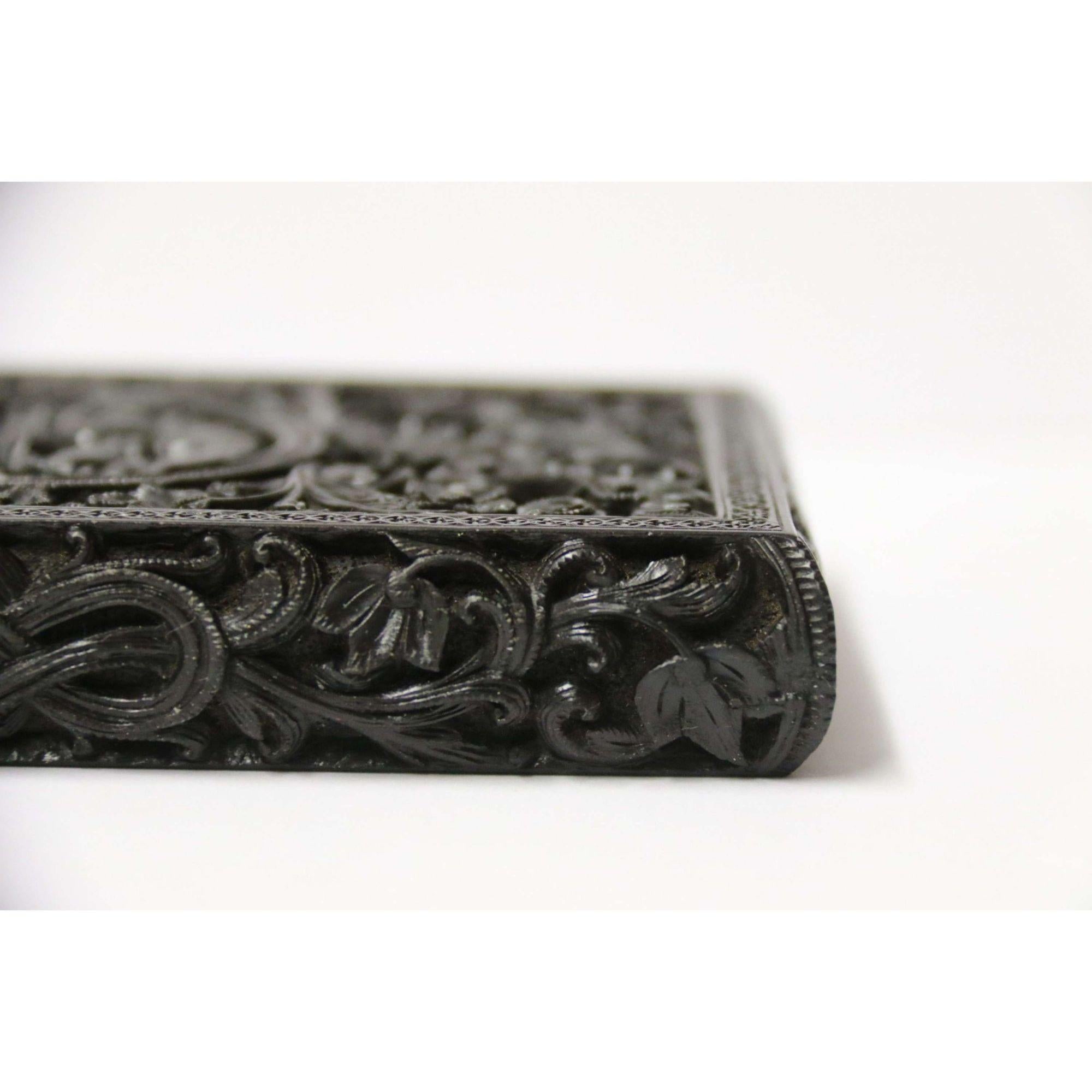 Exceptional Indian Raj Period Carved Ebony Calling Card Case 11