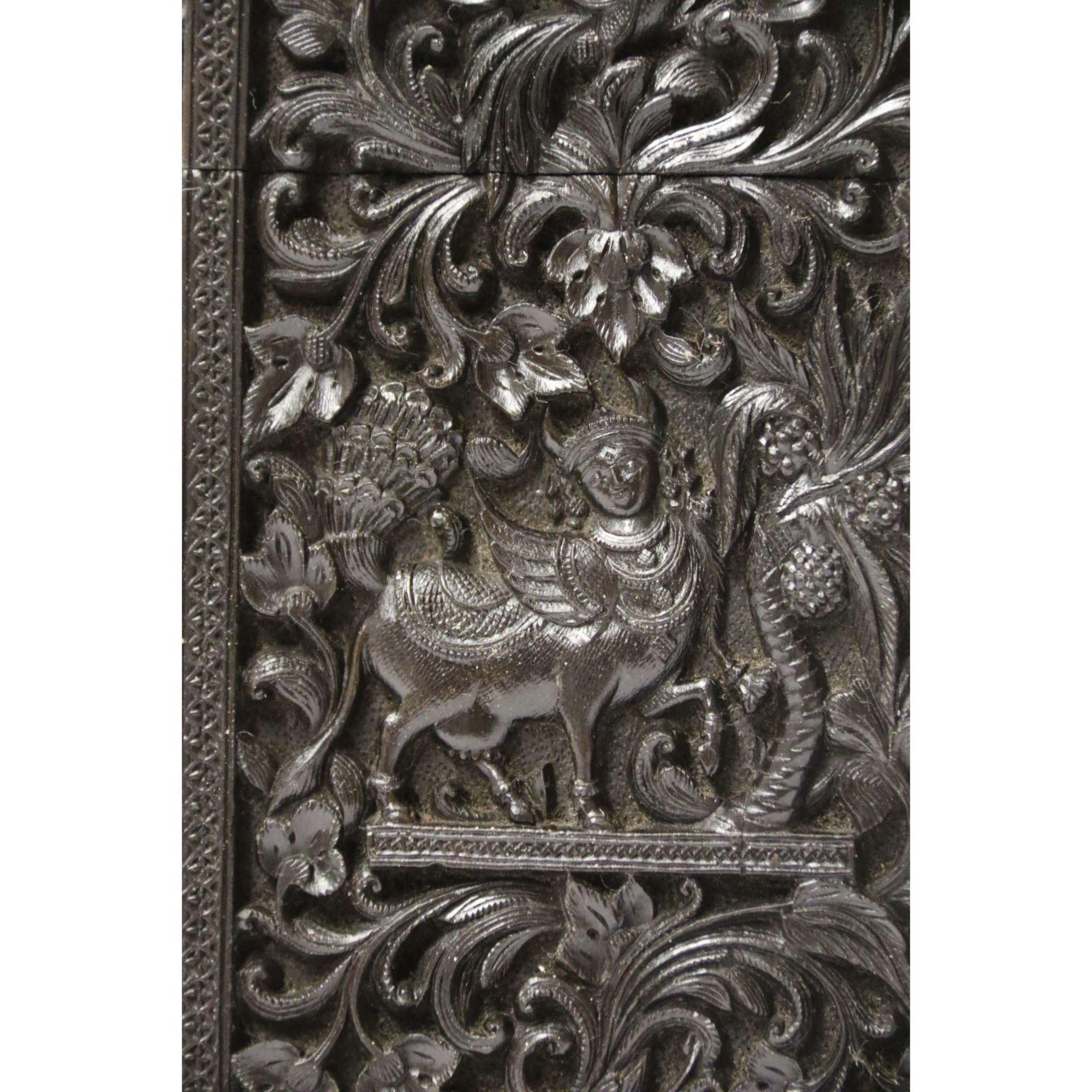 Exceptional Indian Raj Period Carved Ebony Calling Card Case 14