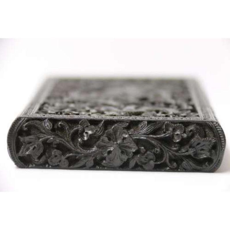 Asian Exceptional Indian Raj Period Carved Ebony Calling Card Case