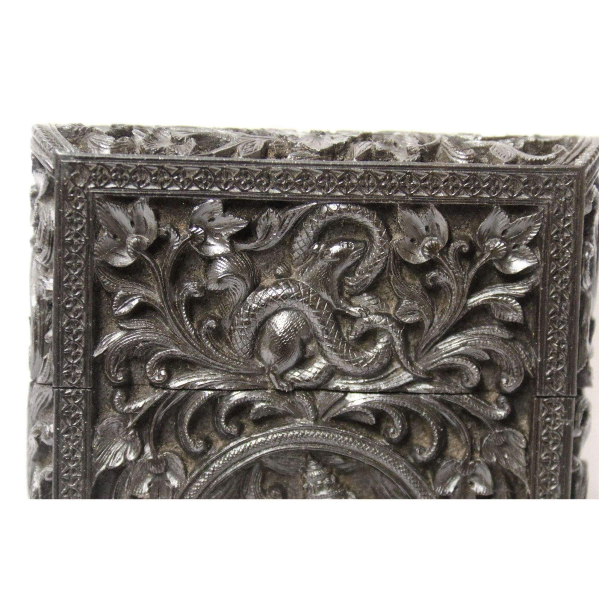 Exceptional Indian Raj Period Carved Ebony Calling Card Case 2