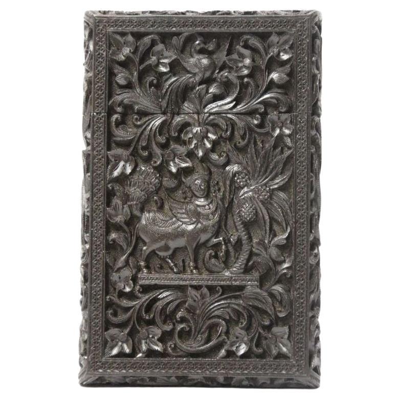 Exceptional Indian Raj Period Carved Ebony Calling Card Case