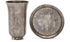 An Exceptional Indian Solid Silver Niello Beaker and Saucer, circa 1800