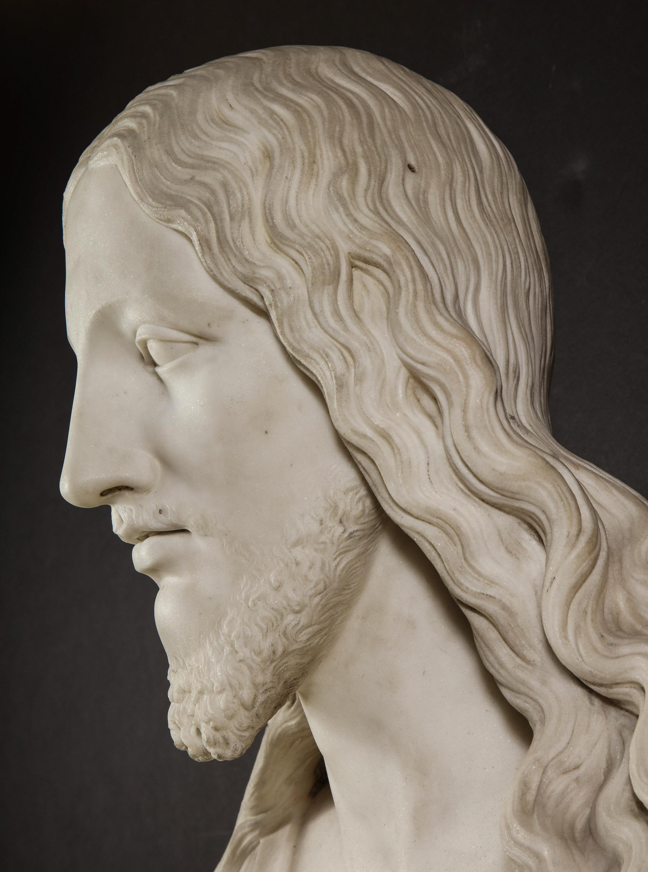 Exceptional Italian Carved White Marble Bust of Jesus Christ, circa 1860 7