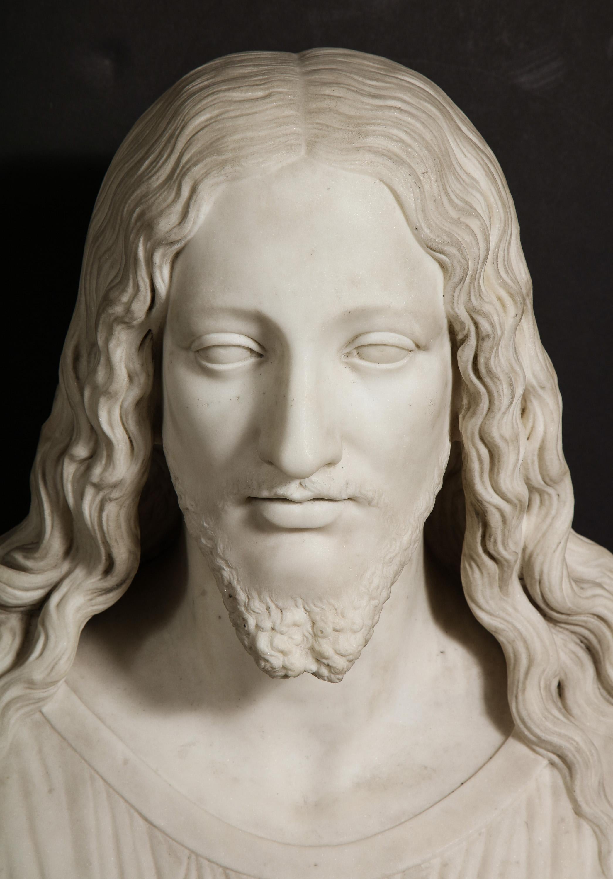 Exceptional Italian Carved White Marble Bust of Jesus Christ, circa 1860 10
