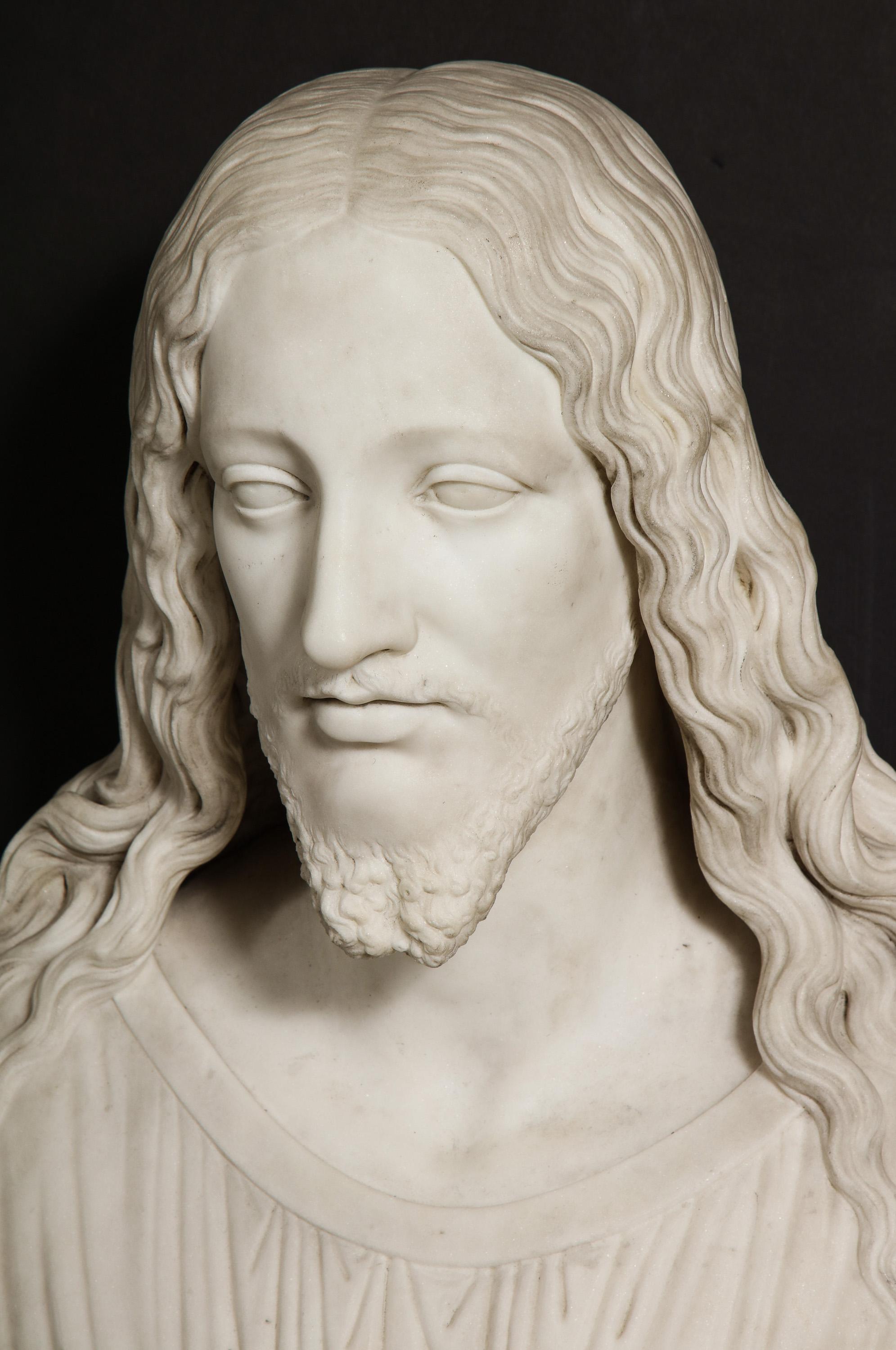 Exceptional Italian Carved White Marble Bust of Jesus Christ, circa 1860 11