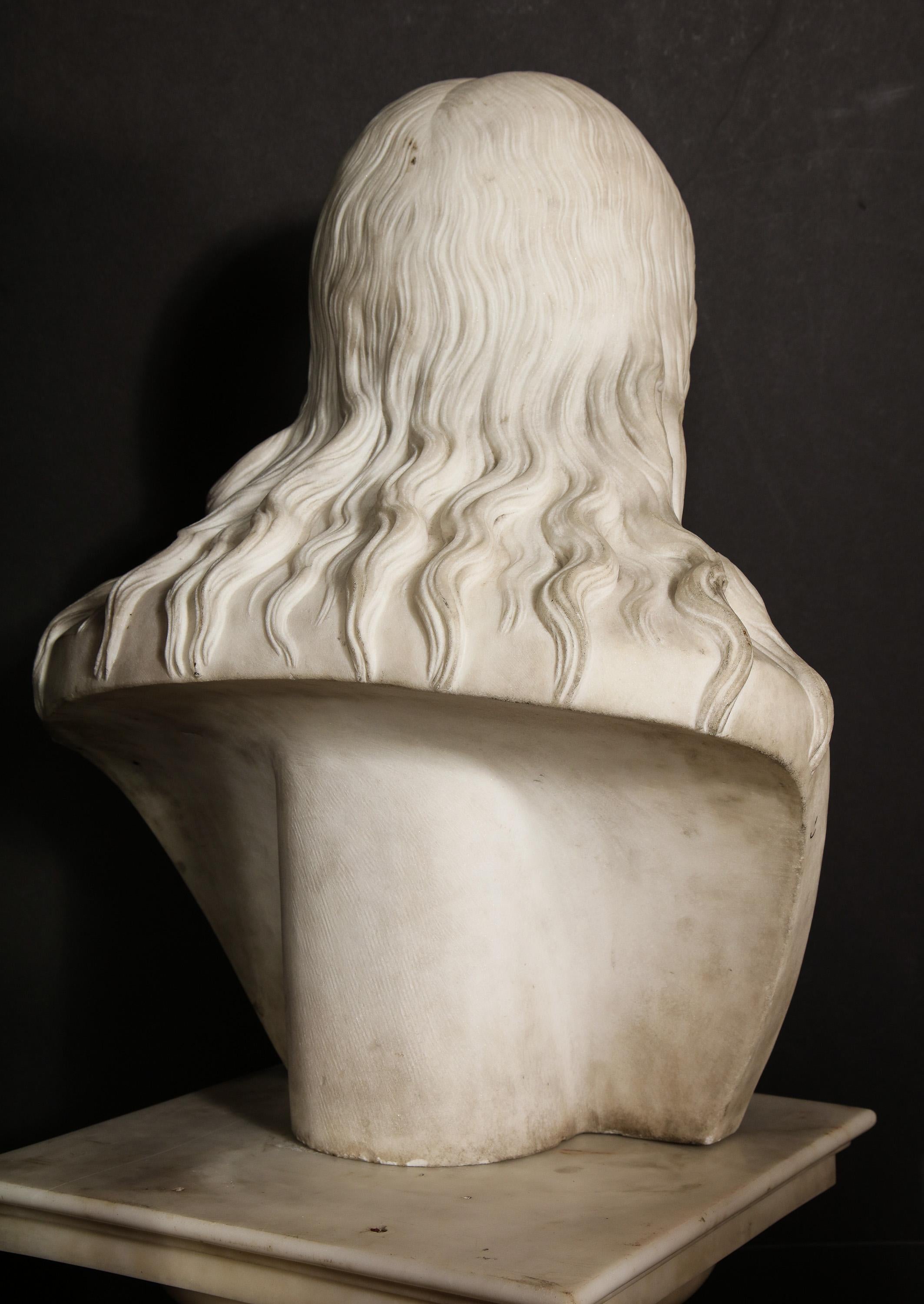 Exceptional Italian Carved White Marble Bust of Jesus Christ, circa 1860 12