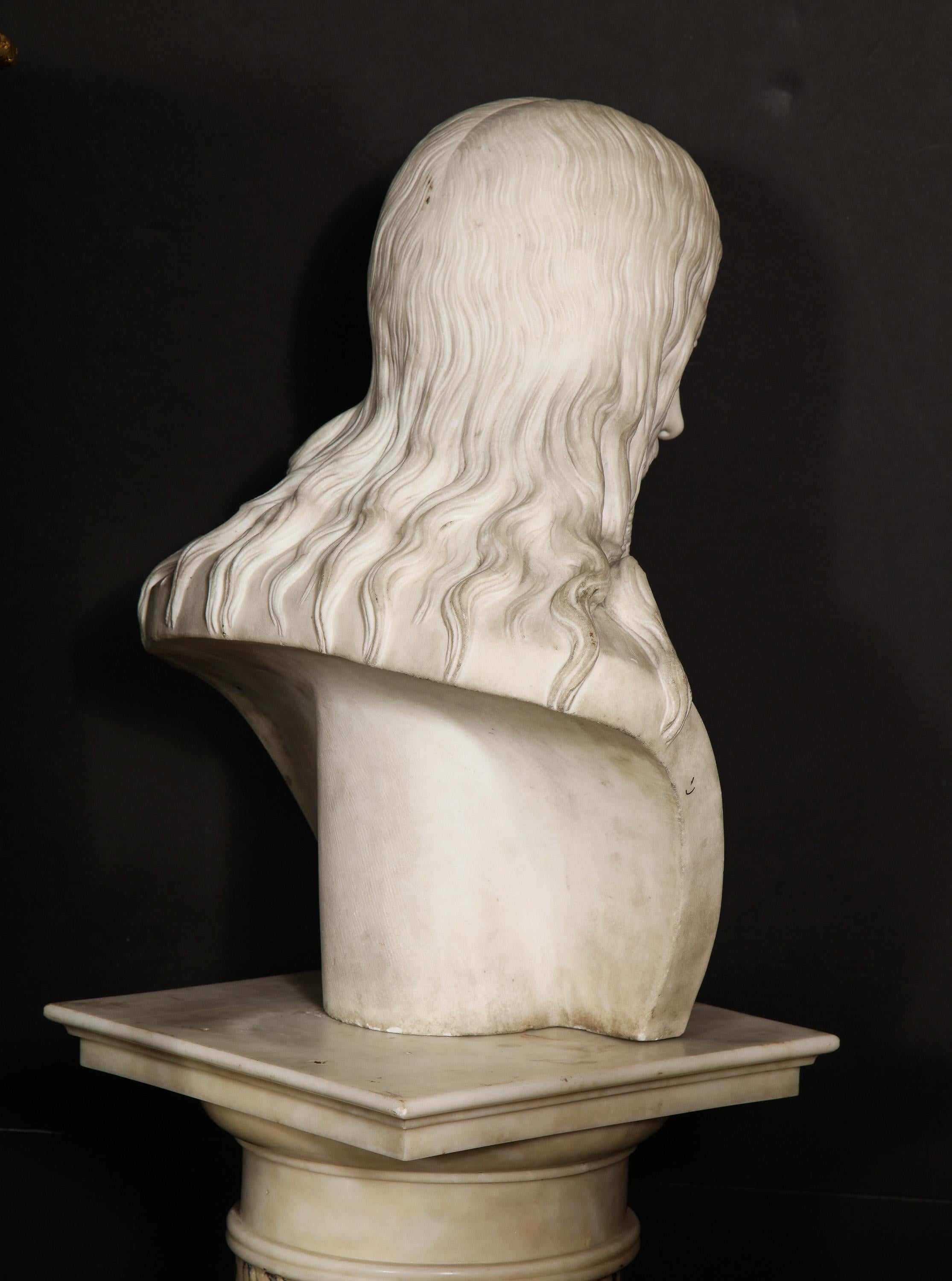 Exceptional Italian Carved White Marble Bust of Jesus Christ, circa 1860 15