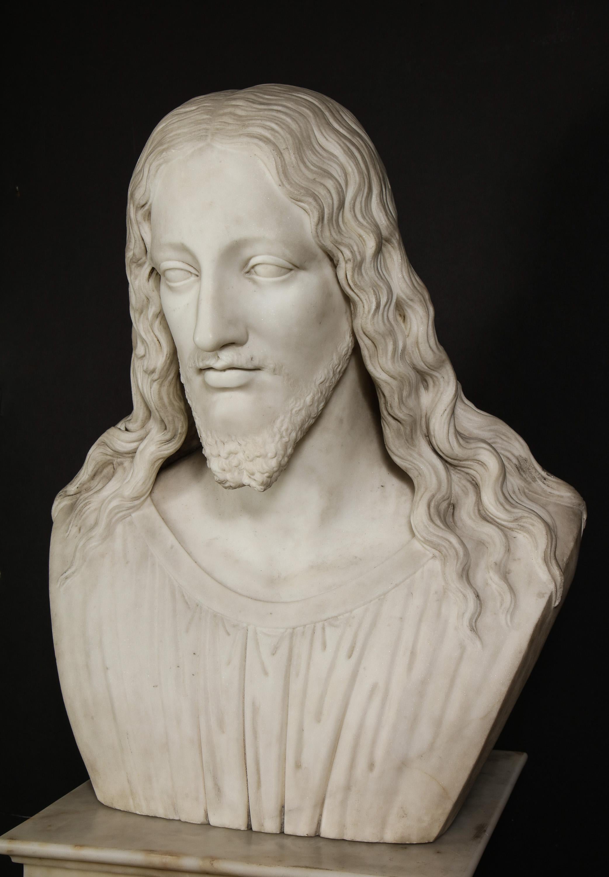 Exceptional Italian Carved White Marble Bust of Jesus Christ, circa 1860 1