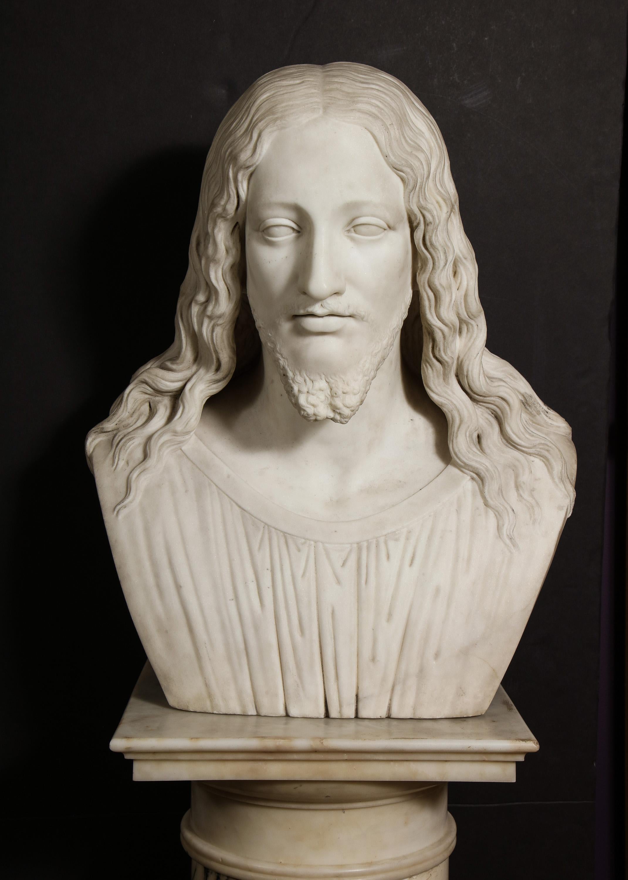 Exceptional Italian Carved White Marble Bust of Jesus Christ, circa 1860 2