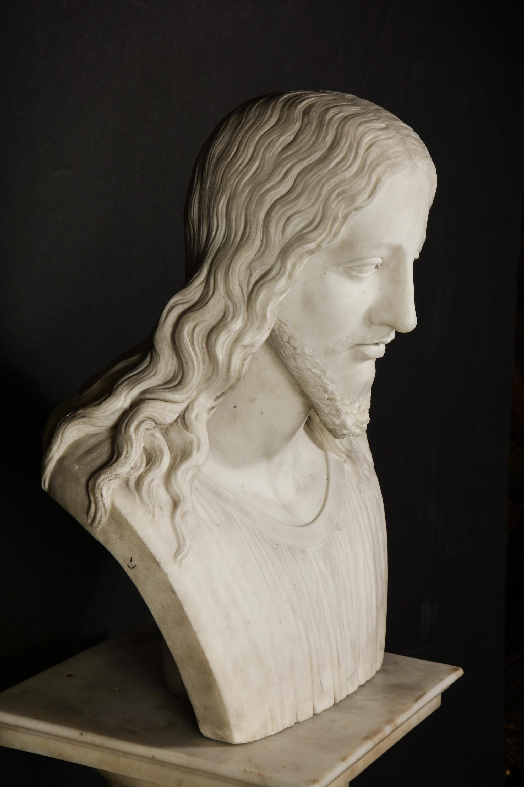 Exceptional Italian Carved White Marble Bust of Jesus Christ, circa 1860 3