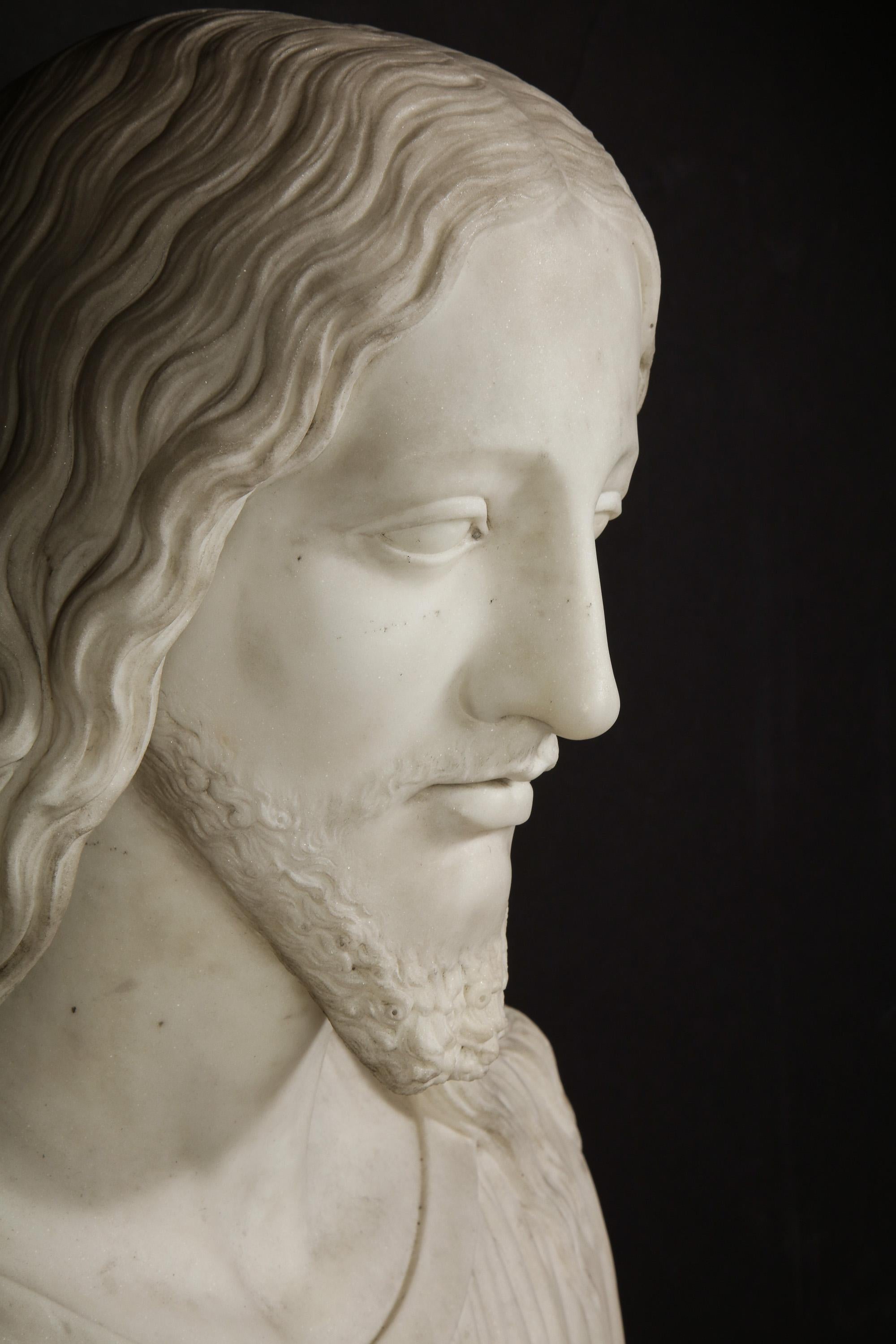 Exceptional Italian Carved White Marble Bust of Jesus Christ, circa 1860 5