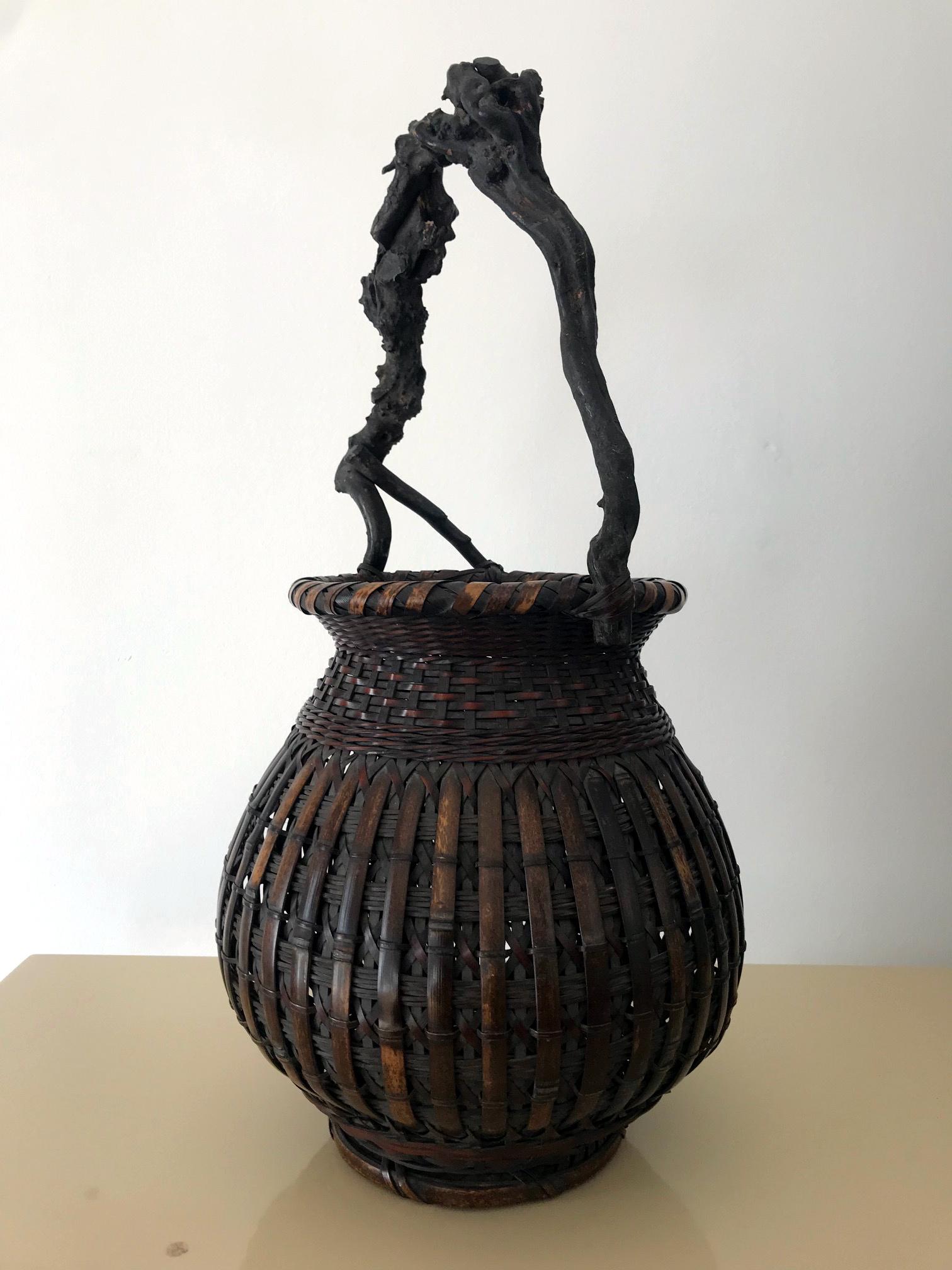 Hand-Woven Exceptional Japanese Bamboo Basket Ikebana from Meiji Period For Sale