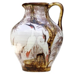 Eine außergewöhnliche Krugvase von Jasba Keramik Modell 3046 – Handbemalter Kran, 1960