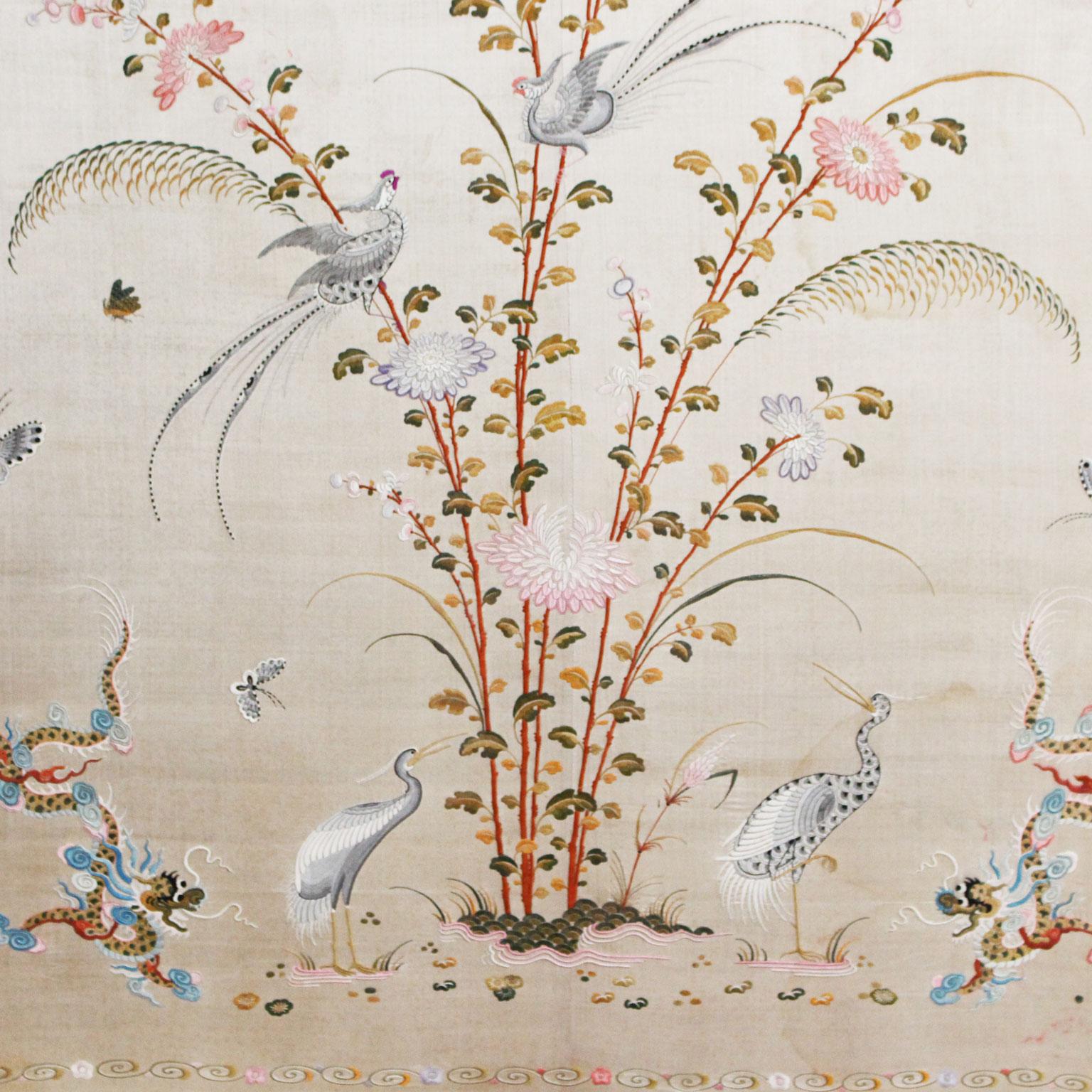 Chinese Export Exceptional Large Antique Chinese Silk Embroidery