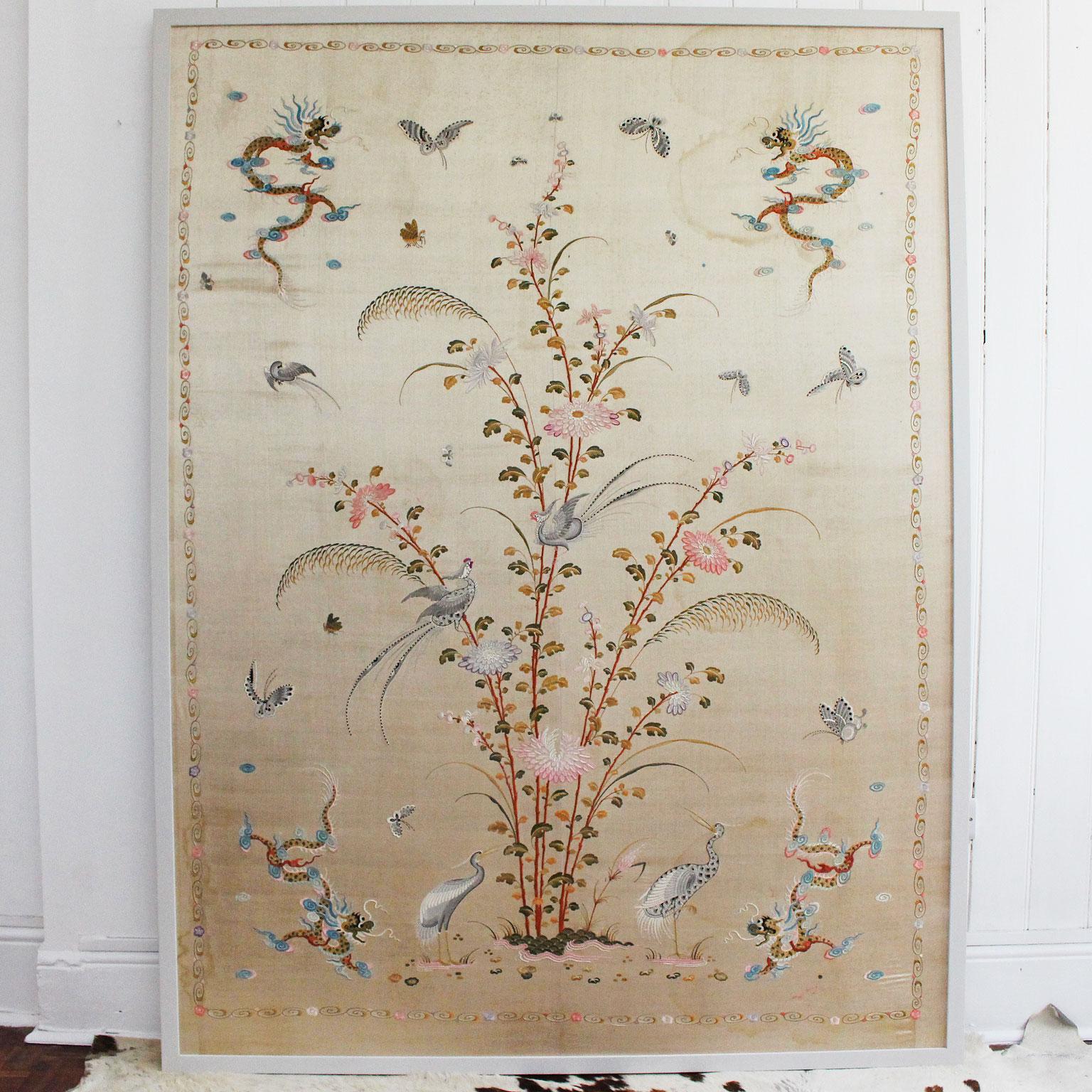 Embroidered Exceptional Large Antique Chinese Silk Embroidery