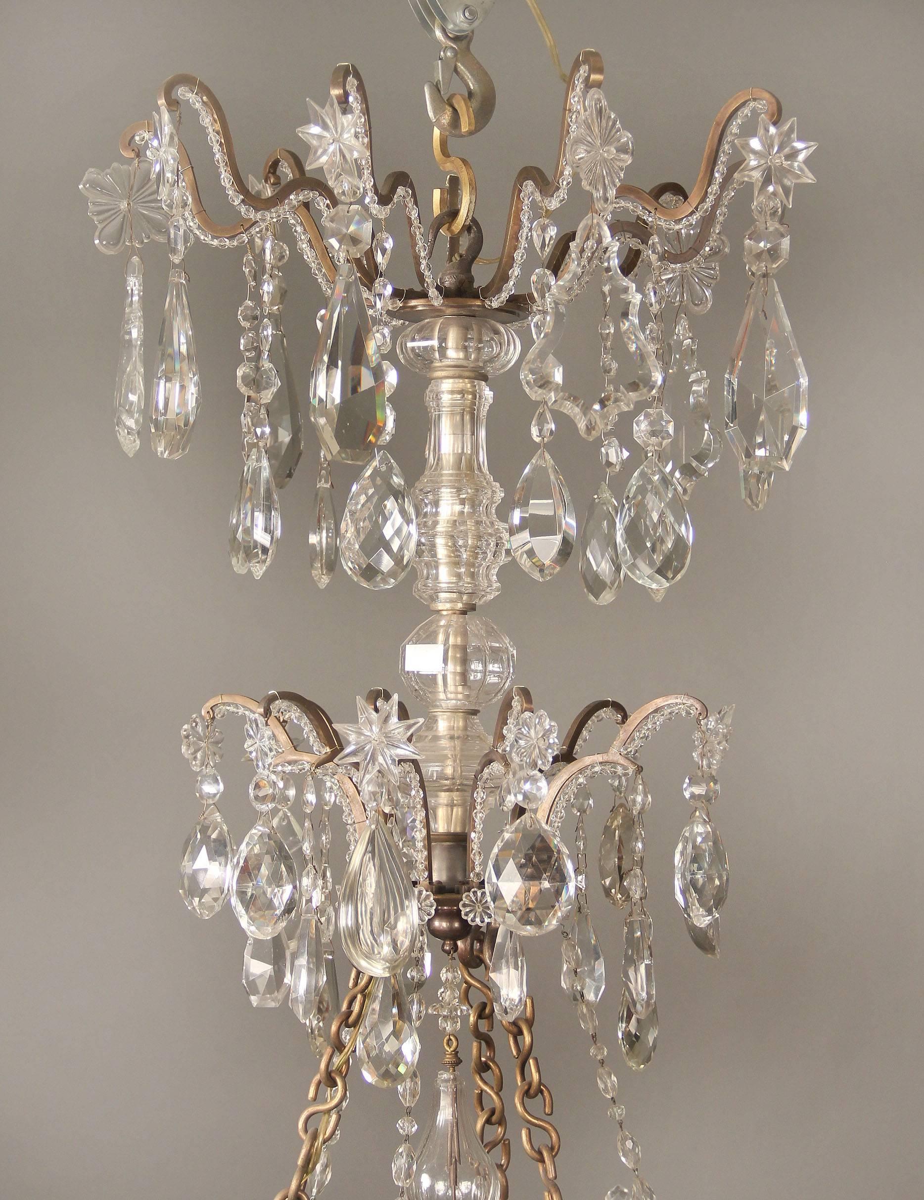 Belle Époque Exceptional Late 19th Century Bronze and Crystal Ten-Light Chandelier For Sale