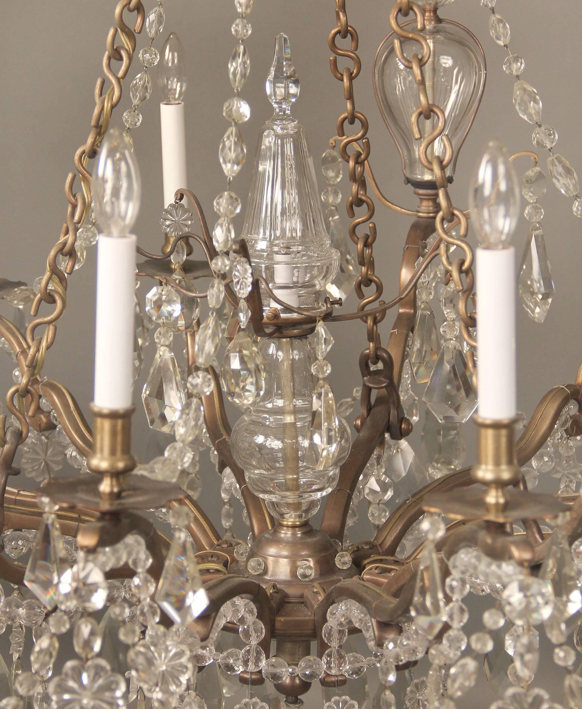 French Exceptional Late 19th Century Bronze and Crystal Ten-Light Chandelier For Sale