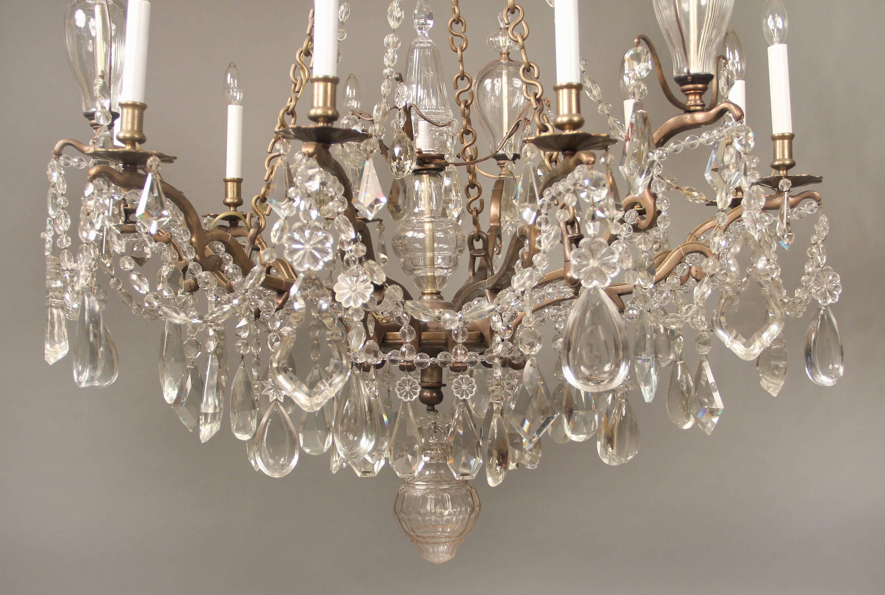 Exceptional Late 19th Century Bronze and Crystal Ten-Light Chandelier In Good Condition For Sale In New York, NY