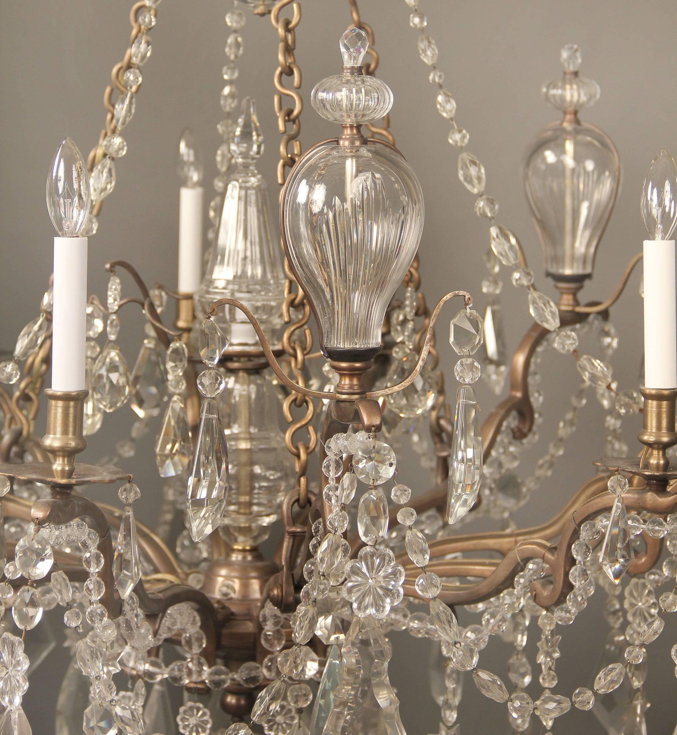 Exceptional Late 19th Century Bronze and Crystal Ten-Light Chandelier For Sale 1