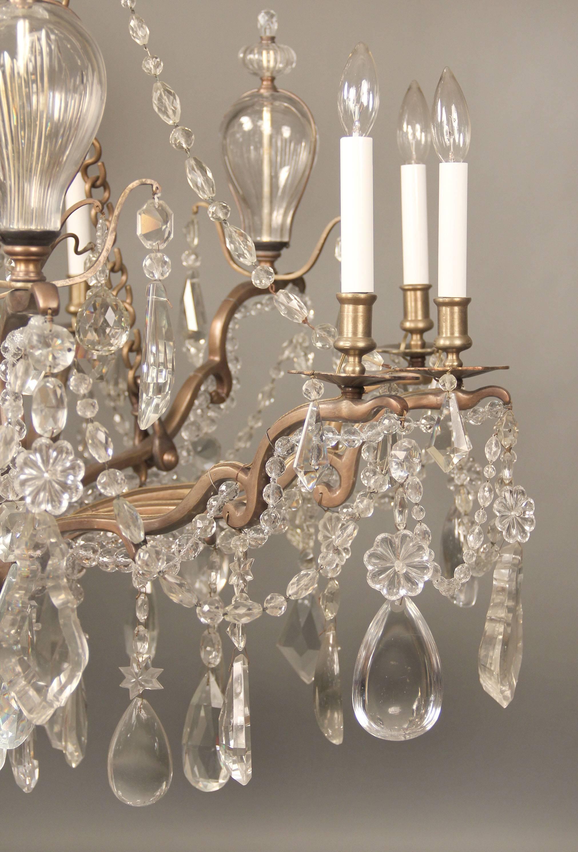Exceptional Late 19th Century Bronze and Crystal Ten-Light Chandelier For Sale 2