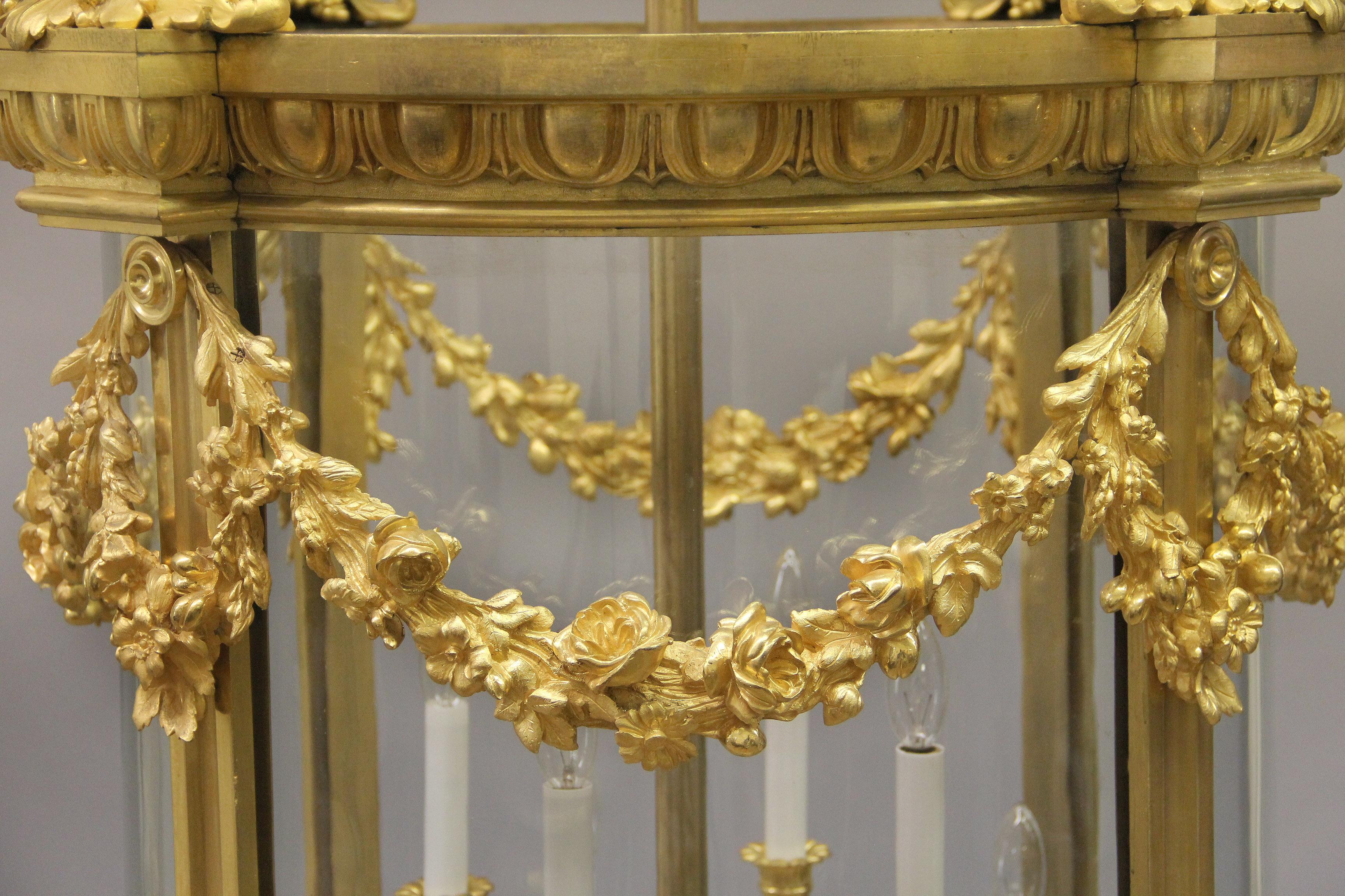 Exceptional Late 19th Century Gilt Bronze Palatial Eight Light Lantern For Sale 1