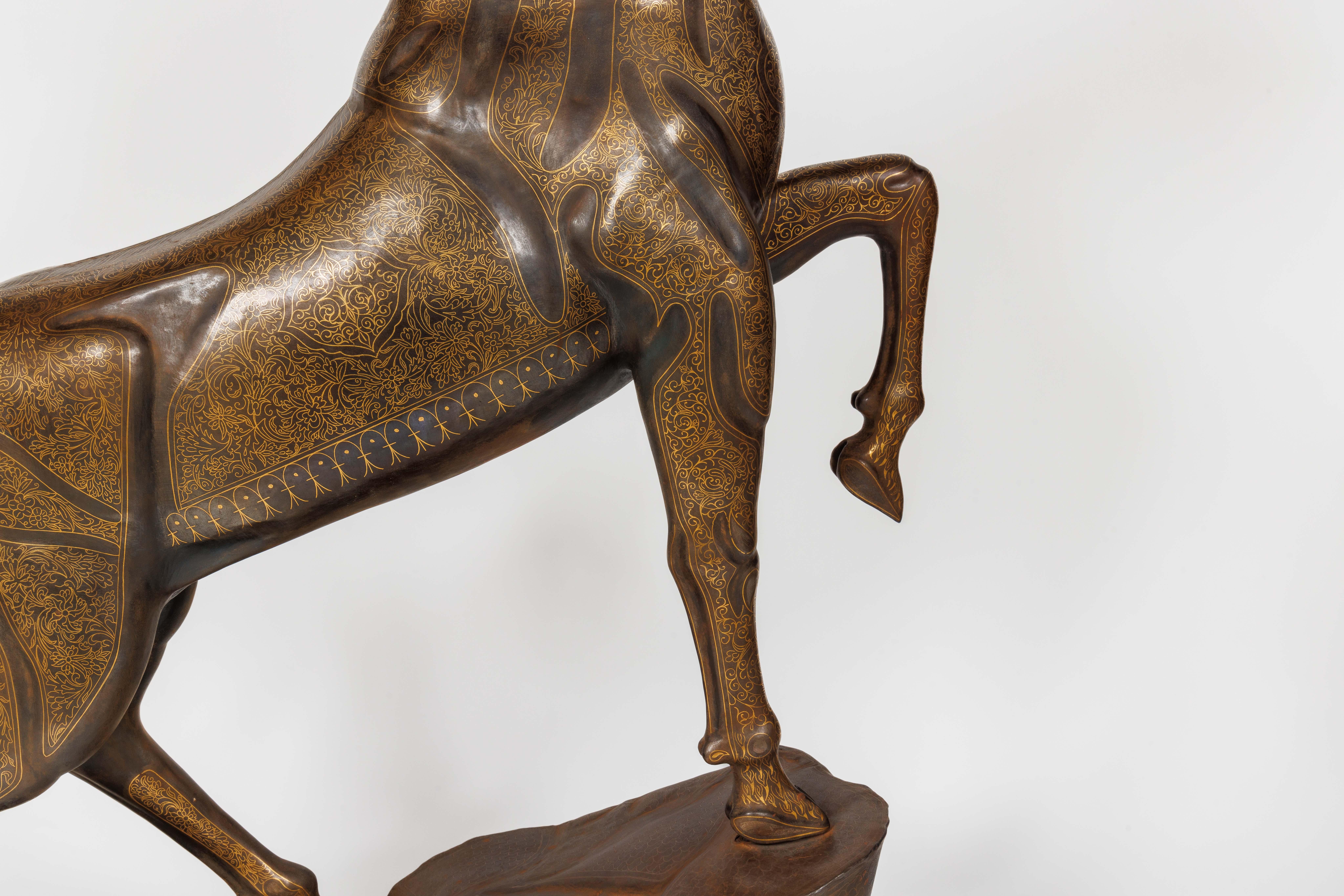 An Exceptional Life-Size Middle Eastern Gold-Inlaid Steel Deer Sculpture For Sale 6