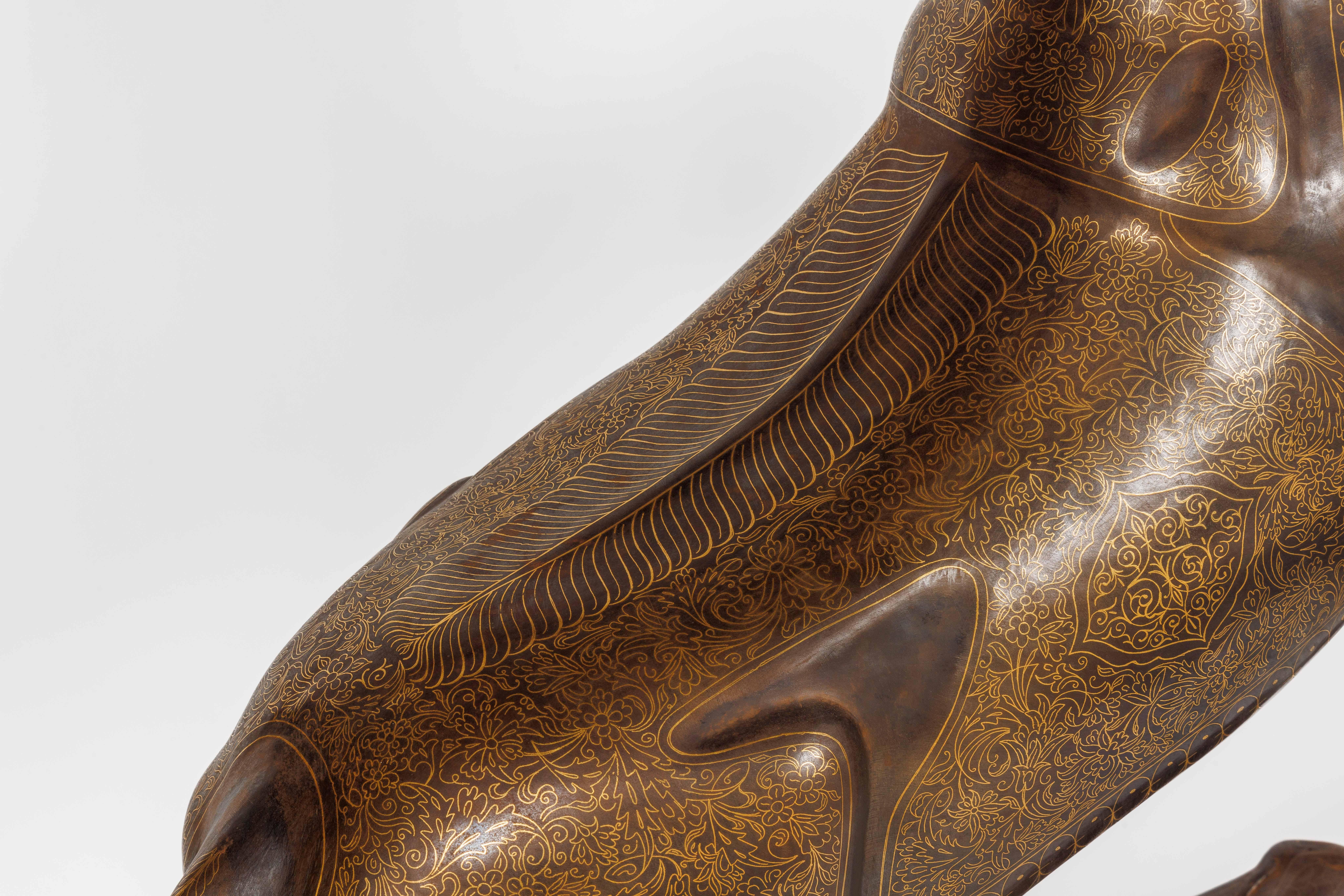 An Exceptional Life-Size Middle Eastern Gold-Inlaid Steel Deer Sculpture For Sale 10